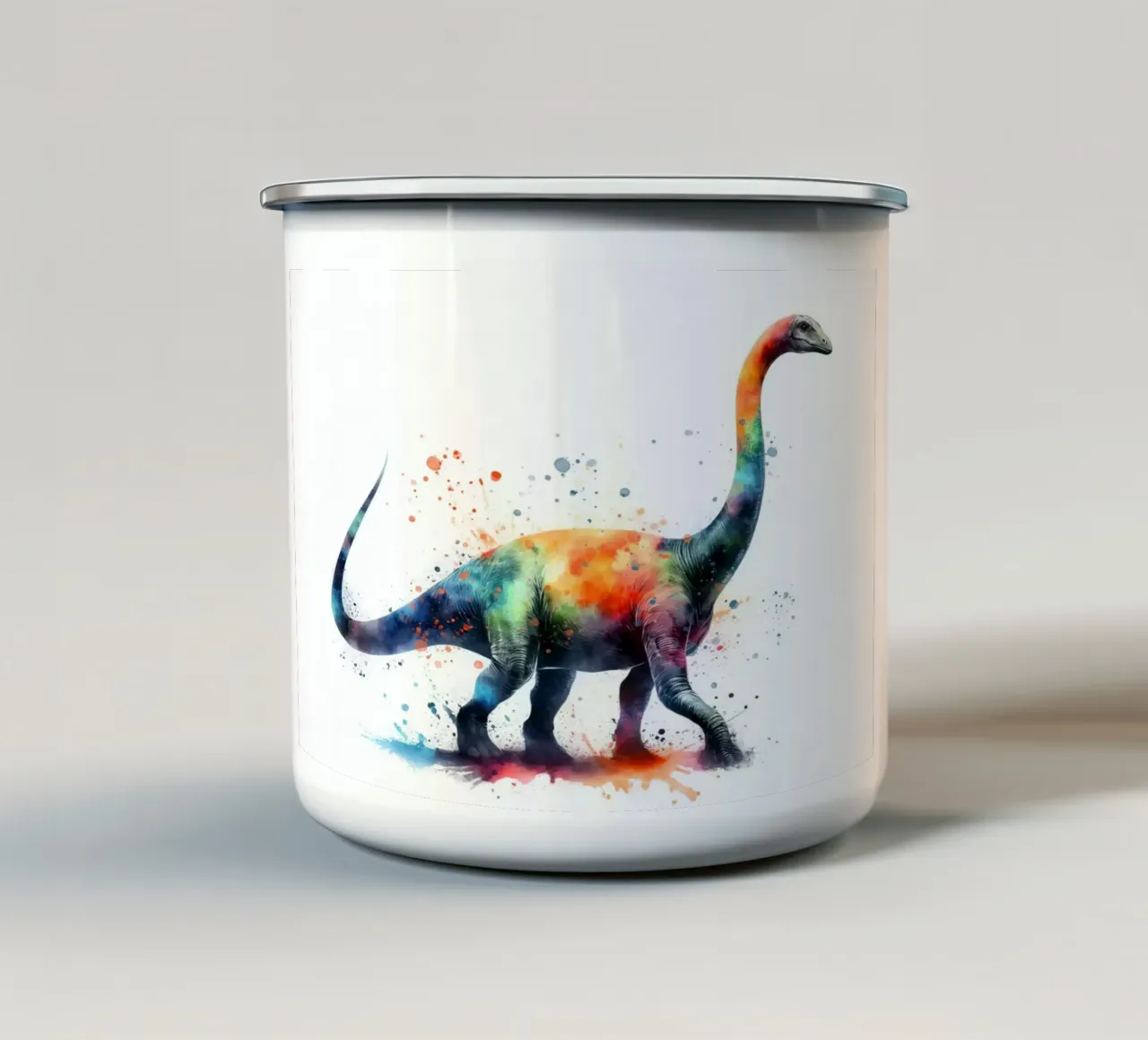 Illustrazione acquerellata del dinosauro Diplodocus tazza in smalto da 🥝 KIWI STORE