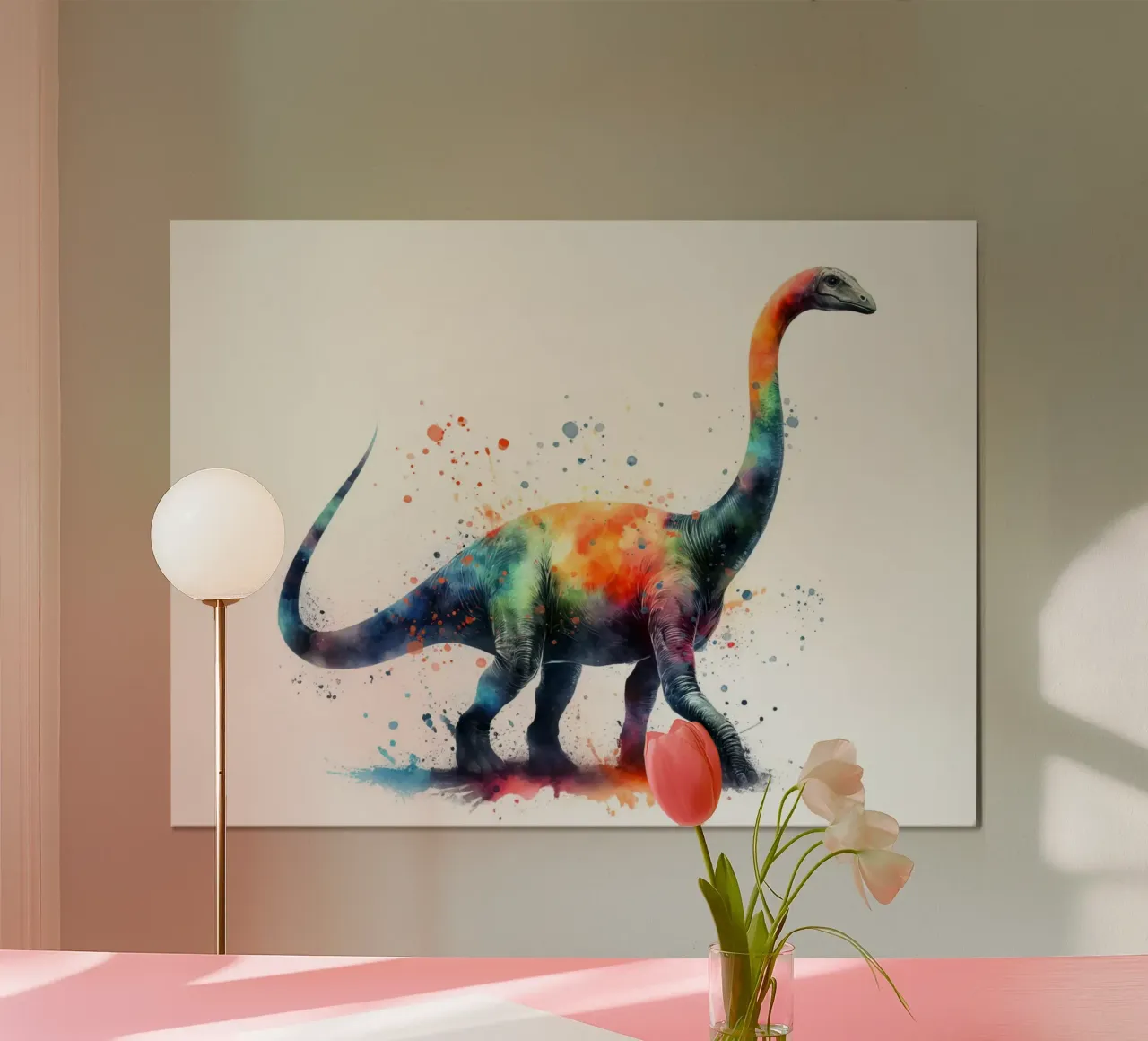 Illustrazione acquerellata del dinosauro Diplodocus poster con telaio in legno da 🥝 KIWI STORE