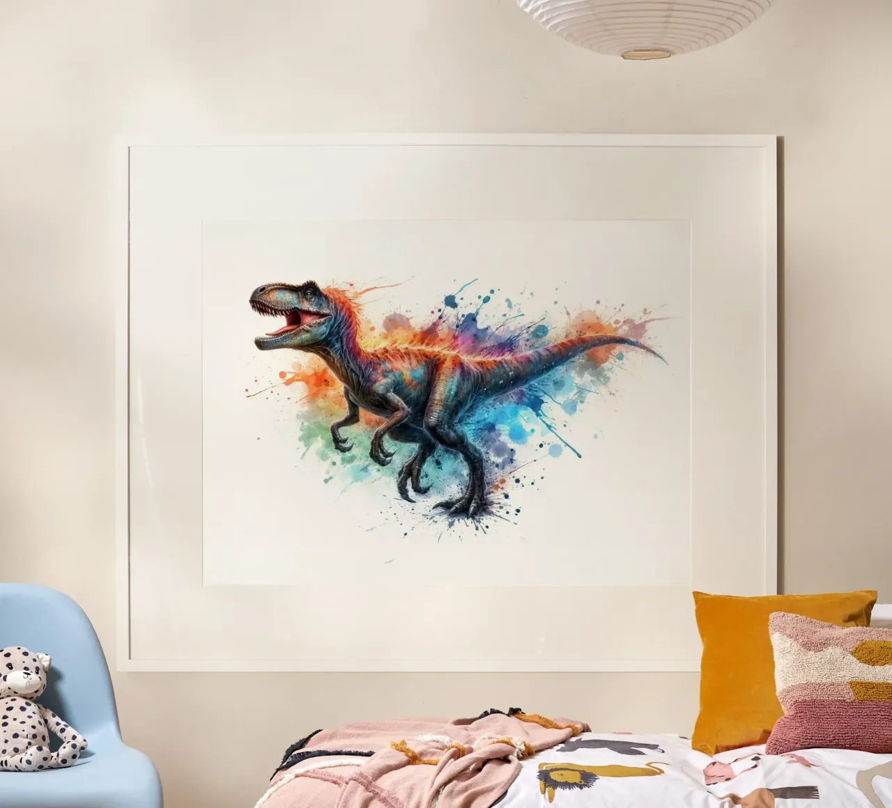 Dinosauro Velociraptor Pittura ad acquerello poster con telaio in plastica da 🥝 KIWI STORE