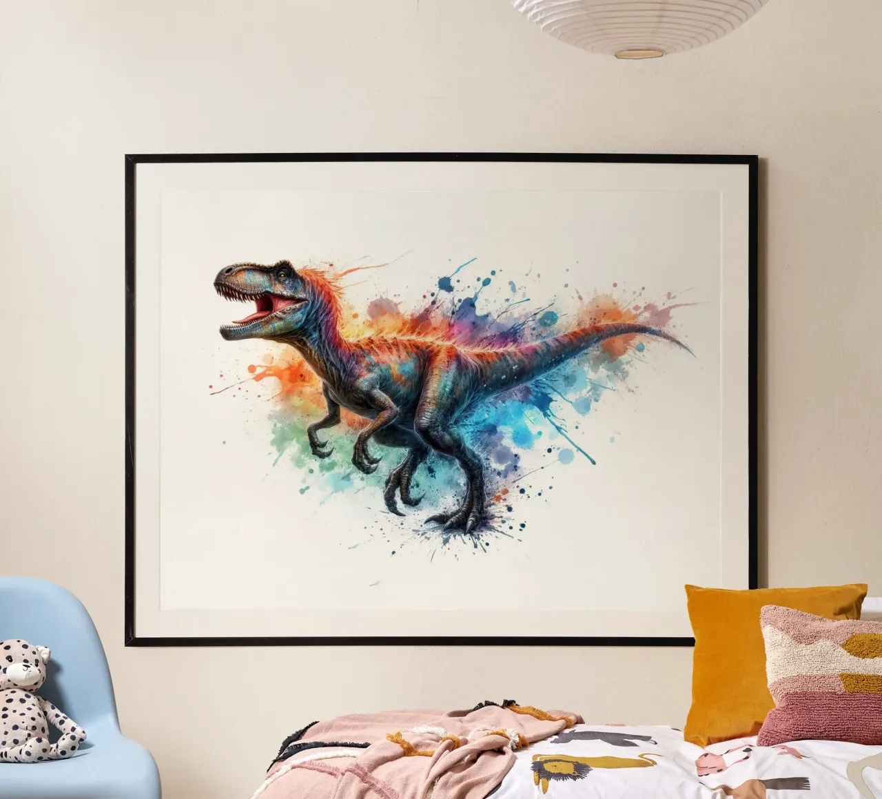 Dinosauro Velociraptor Pittura ad acquerello poster con telaio in plastica da 🥝 KIWI STORE