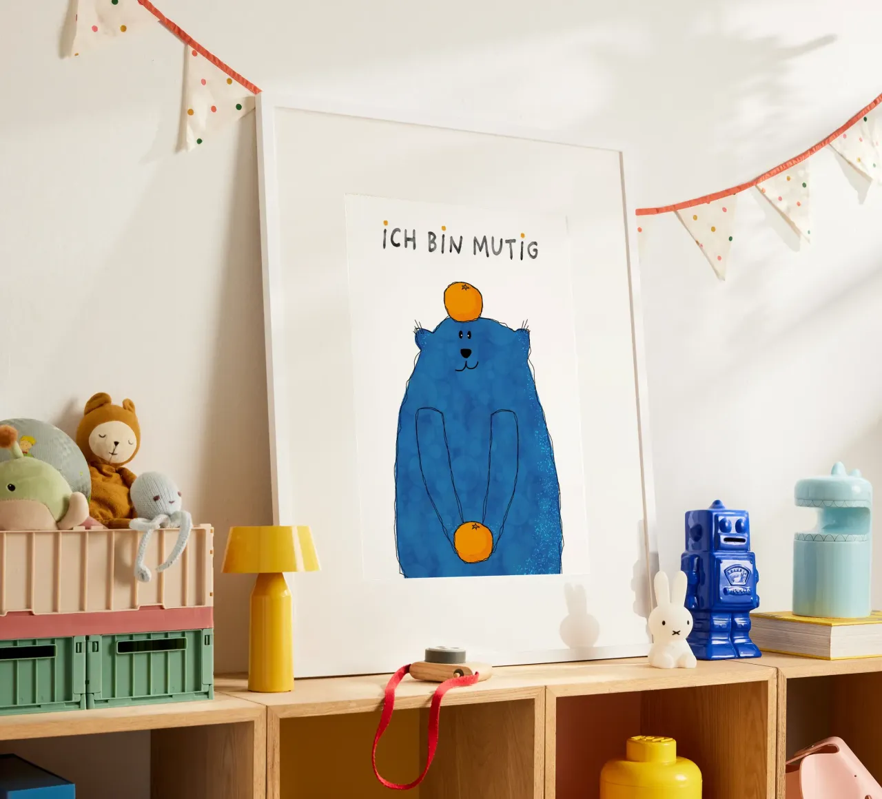 Affirmationsposter - Ich bin mutig poster with wooden frame by DesignDoula Illustration