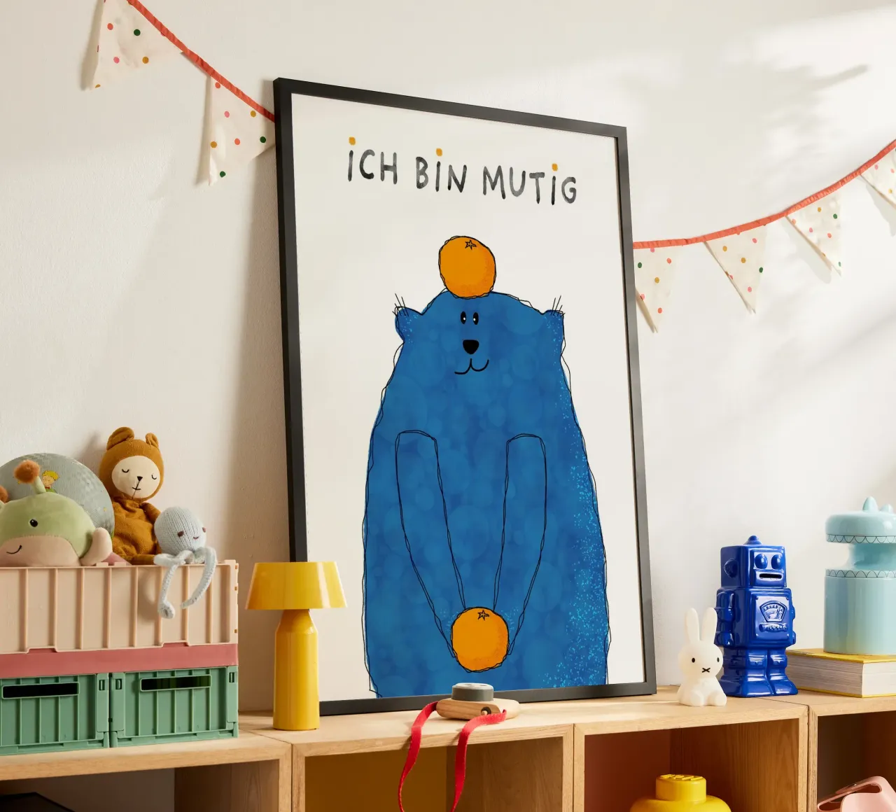 Affirmationsposter - Ich bin mutig poster with wooden frame by DesignDoula Illustration