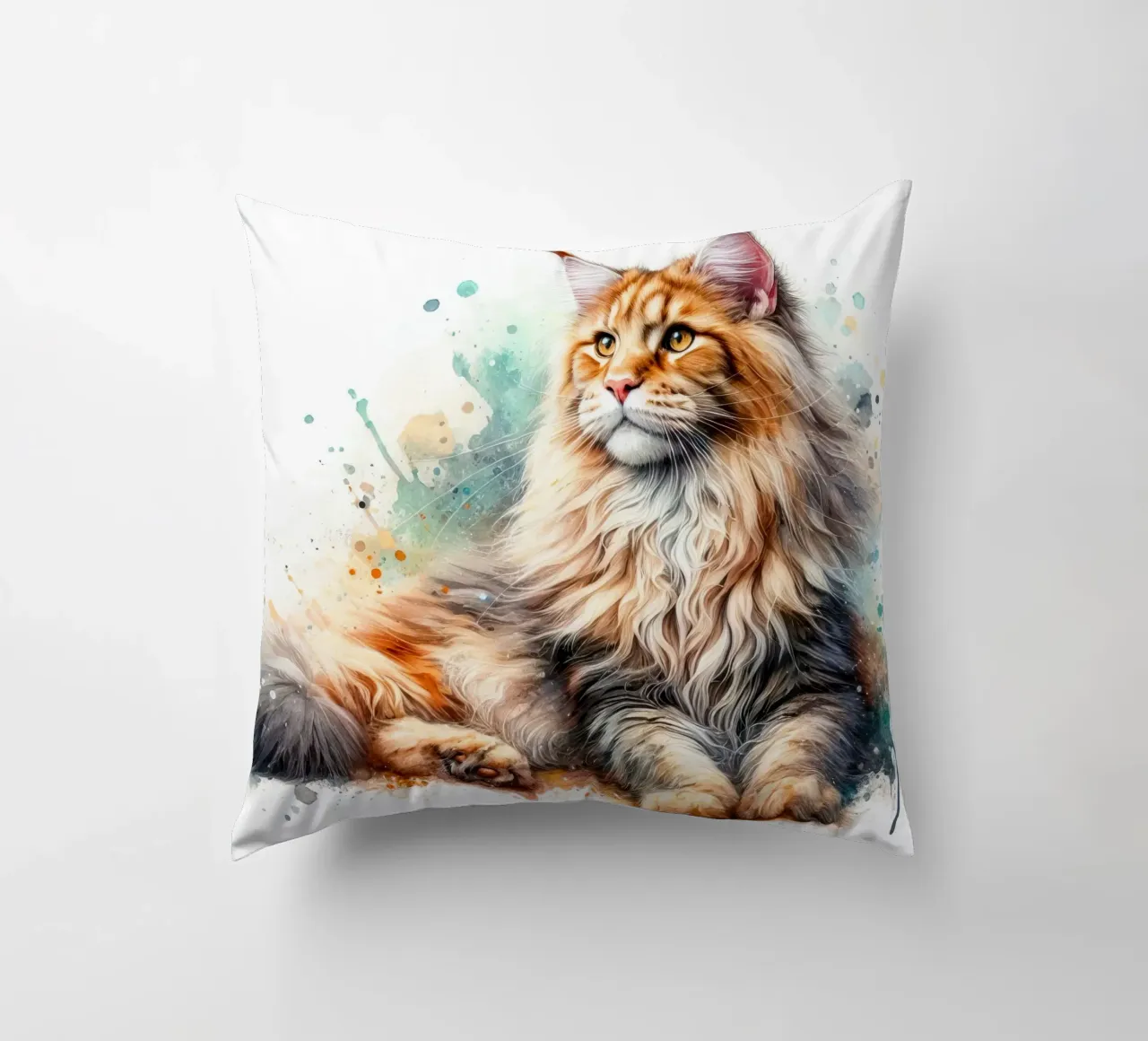 Ritratto di gatto Maine Coon ad acquerello cuscino da 🥝 KIWI STORE
