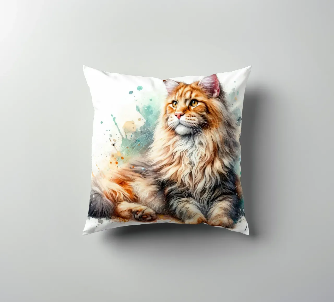 Ritratto di gatto Maine Coon ad acquerello cuscino da 🥝 KIWI STORE