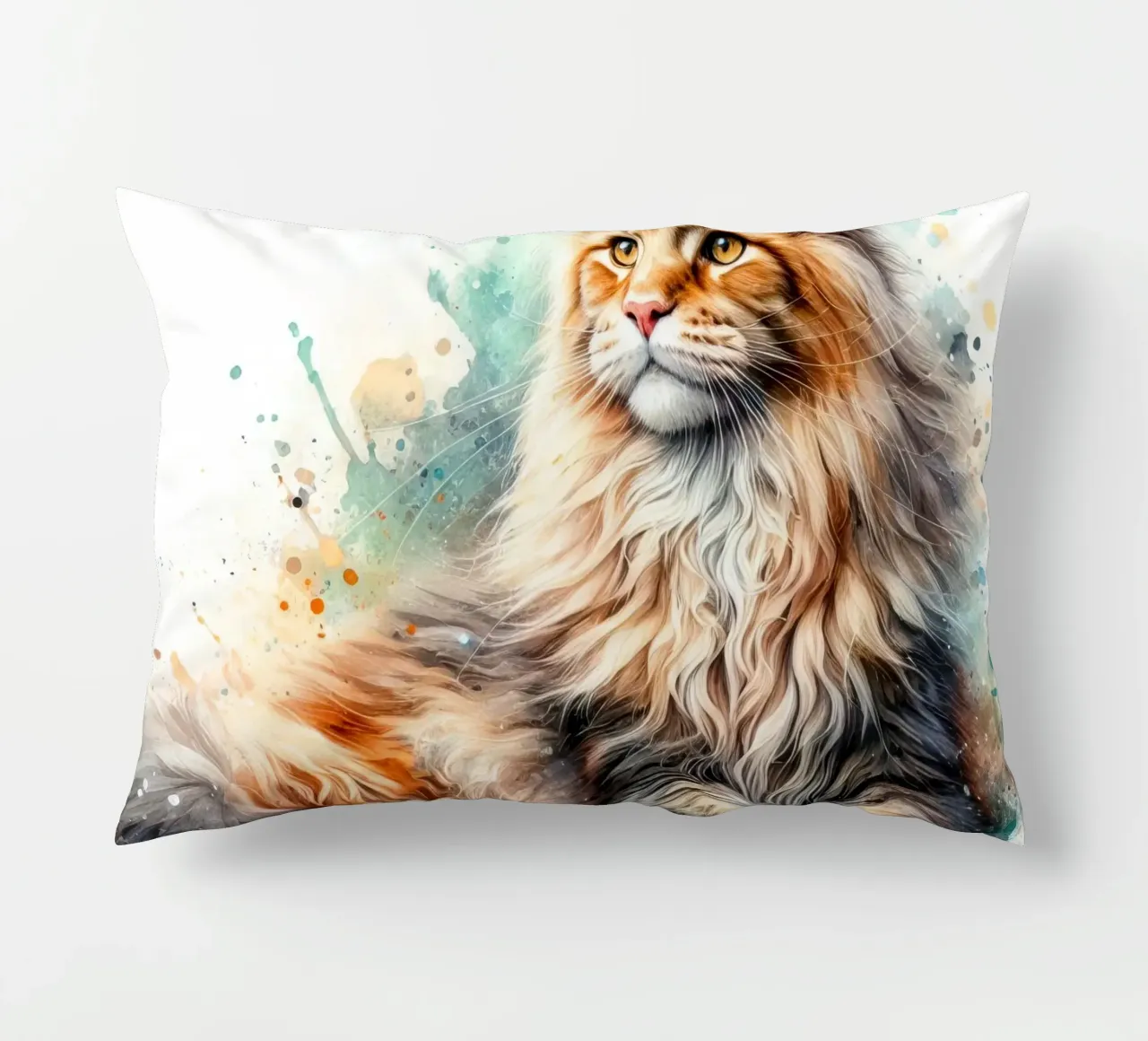 Ritratto di gatto Maine Coon ad acquerello cuscino da 🥝 KIWI STORE