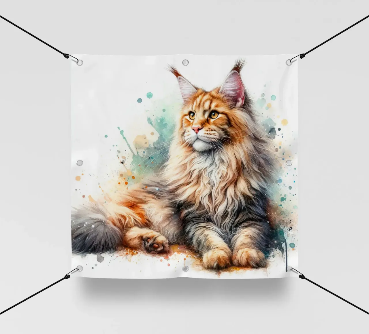 Ritratto di gatto Maine Coon ad acquerello telo in pvc da 🥝 KIWI STORE
