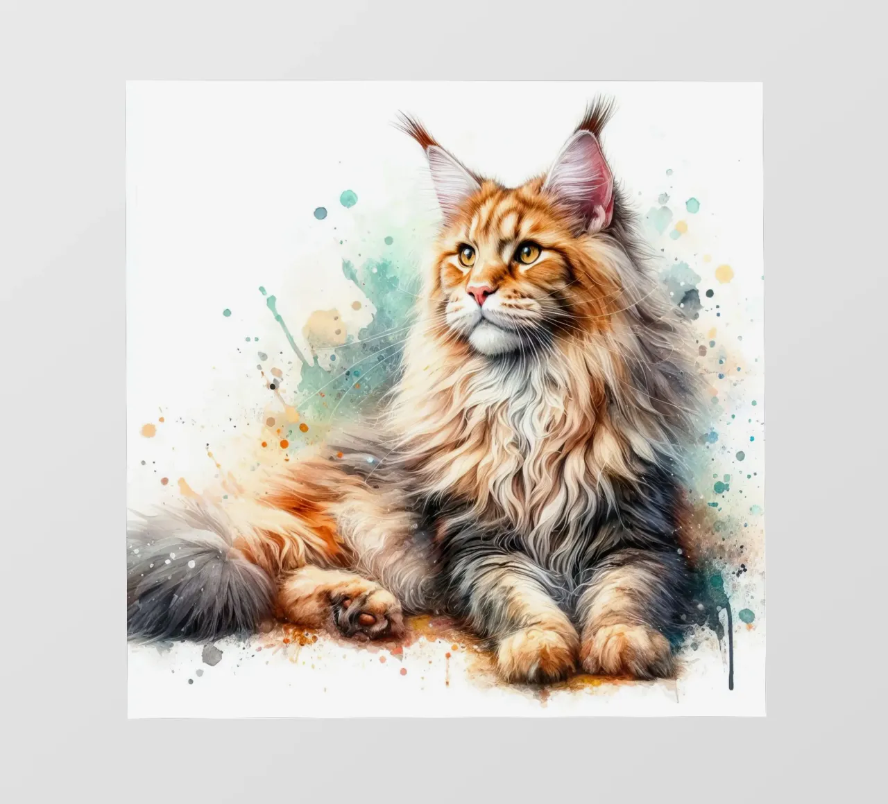 Ritratto di gatto Maine Coon ad acquerello telo in pvc da 🥝 KIWI STORE