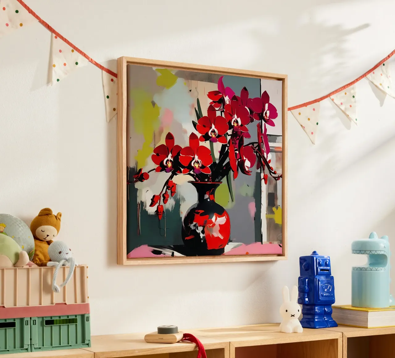 Blumen_rot_3 Leinwand mit Schattenfugenrahmen von Farb- und Blütenzauber by LK