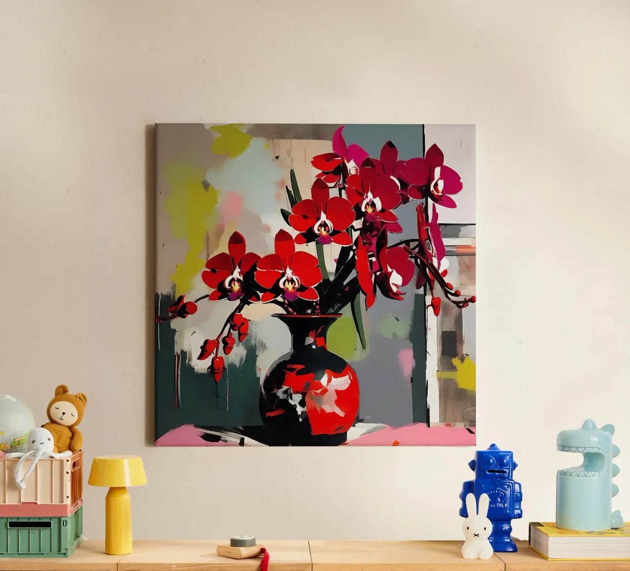 Blumen_rot_3 Leinwand mit Schattenfugenrahmen von Farb- und Blütenzauber by LK