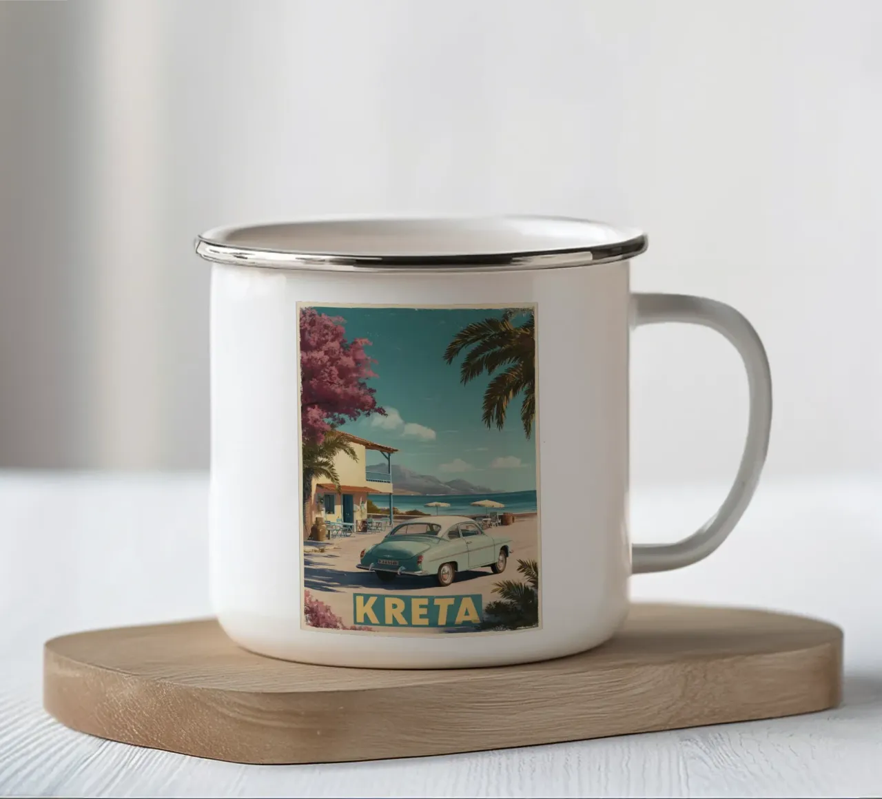 Creta auto d'epoca tazza in smalto da Vintage Travel Art