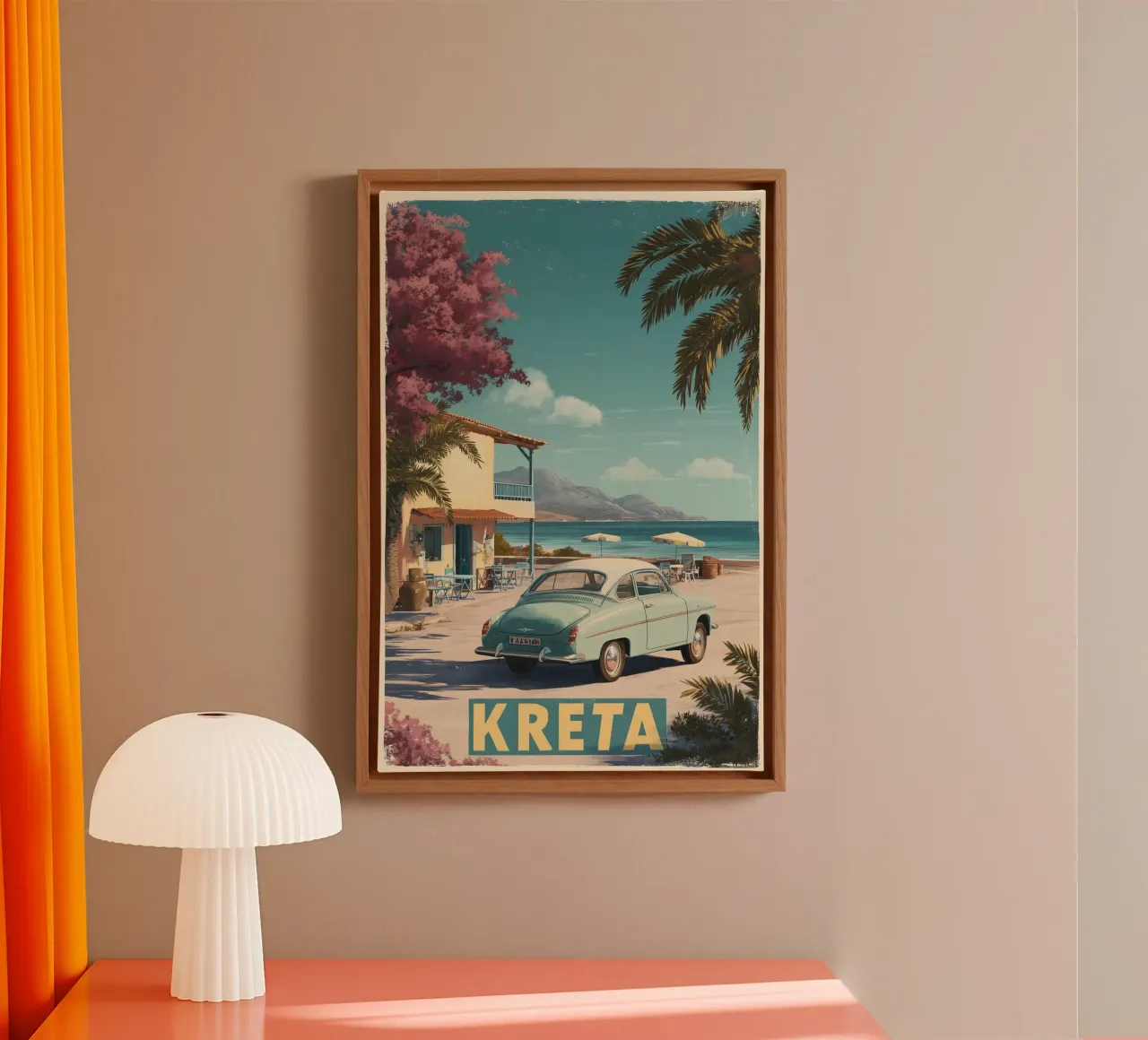 Oldtimer Kreta canvas met Baklijst van Vintage Travel Art