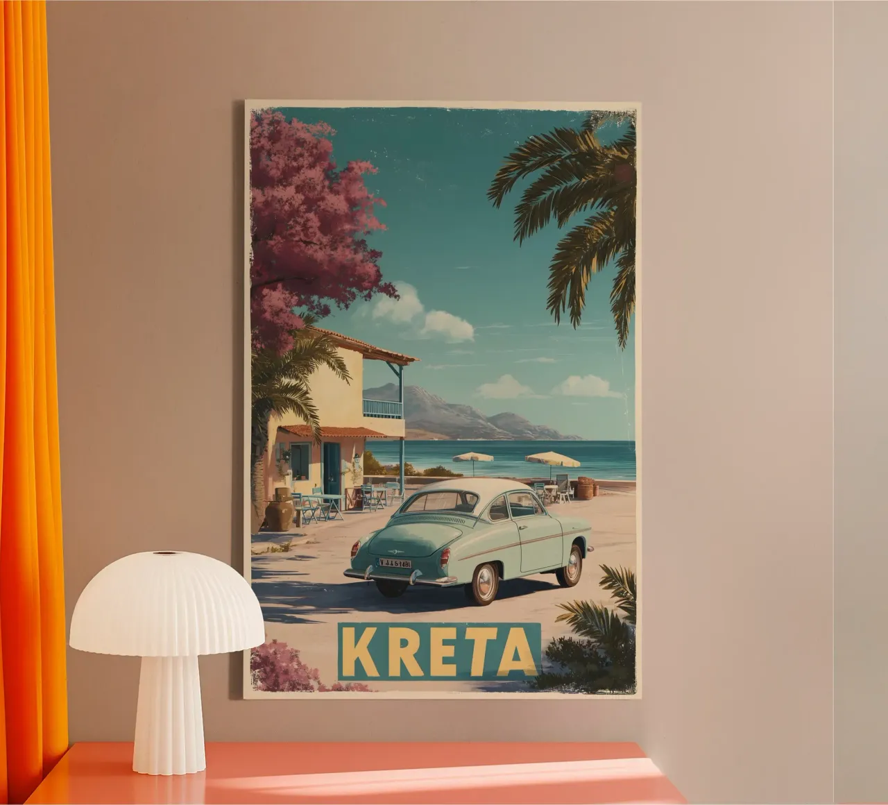 Oldtimer Kreta canvas met Baklijst van Vintage Travel Art
