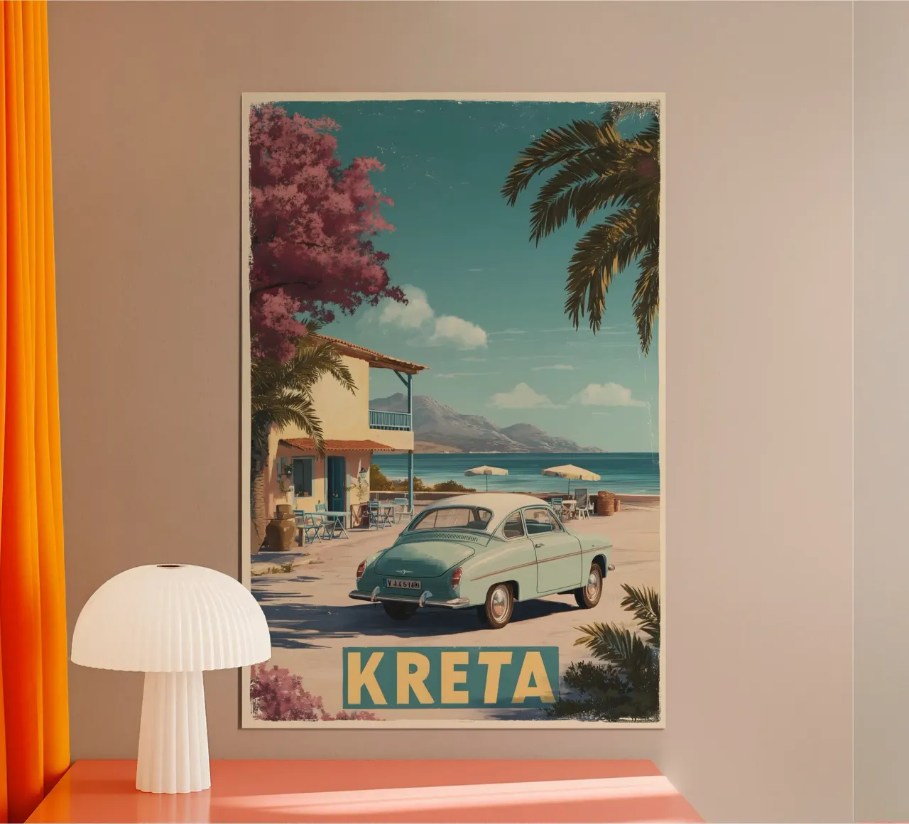 Creta auto d'epoca poster con telaio in alluminio da Vintage Travel Art