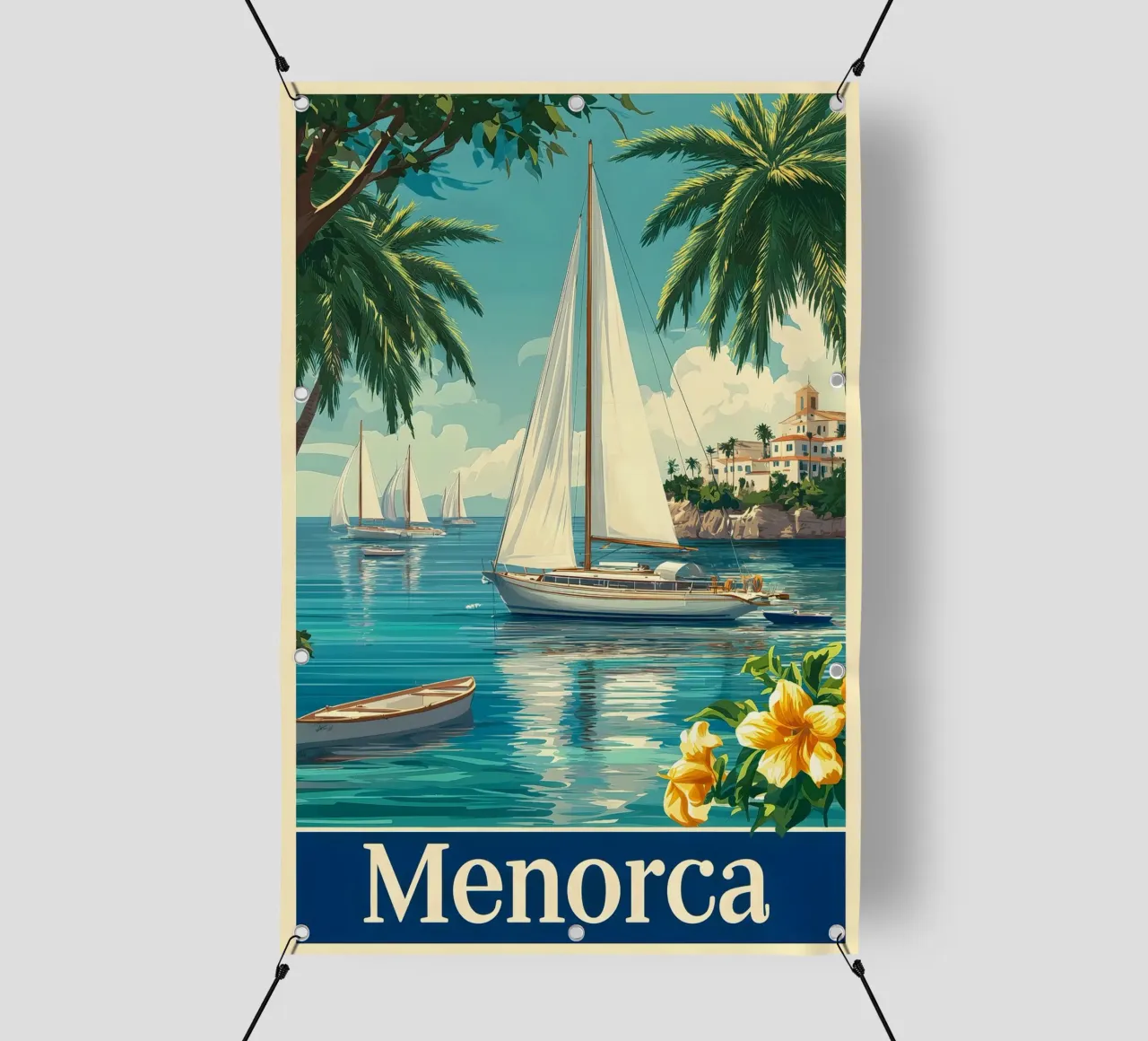 Minorca in barca a vela telo in pvc da Vintage Travel Art