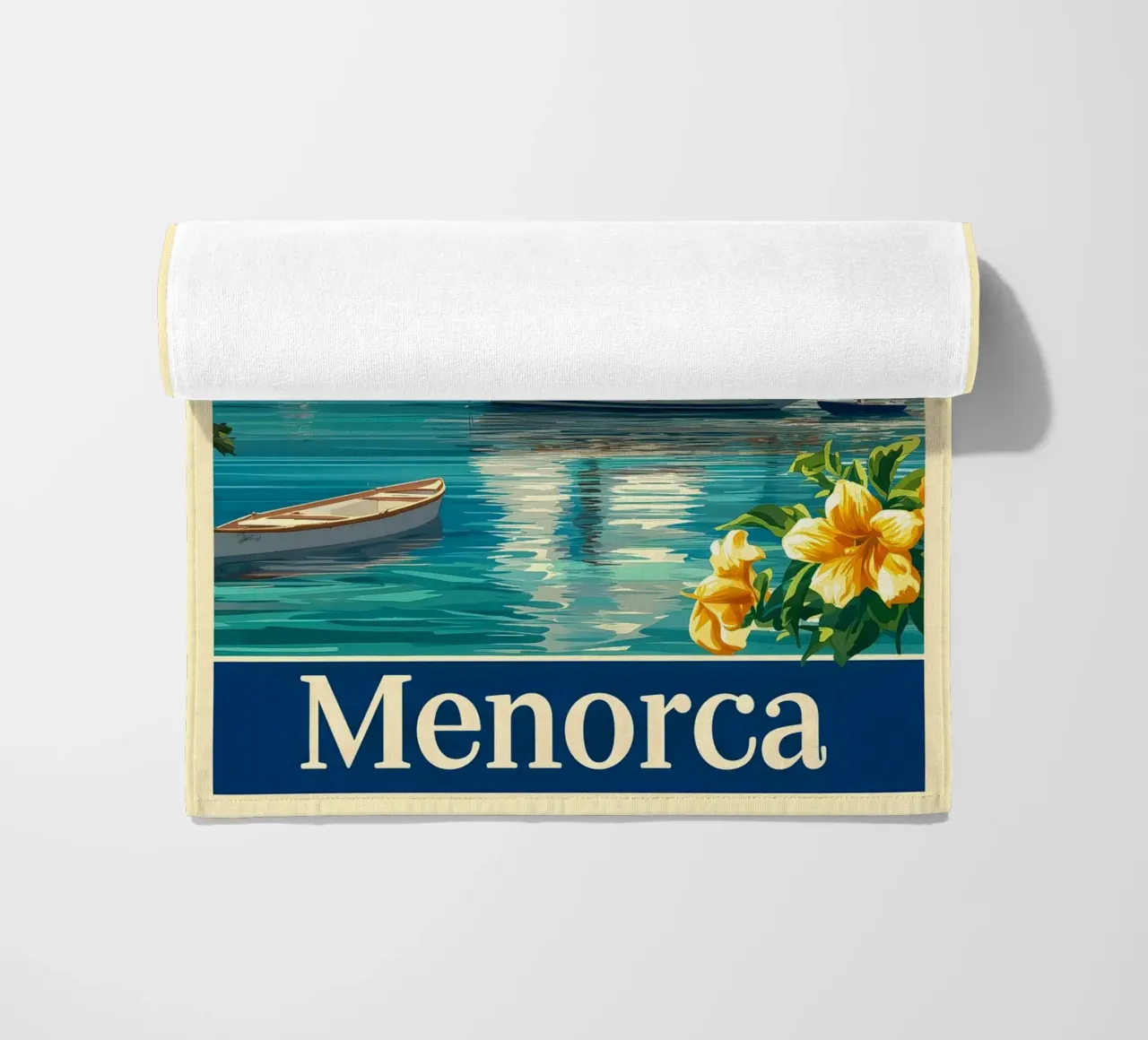 Minorca in barca a vela telo mare da Vintage Travel Art