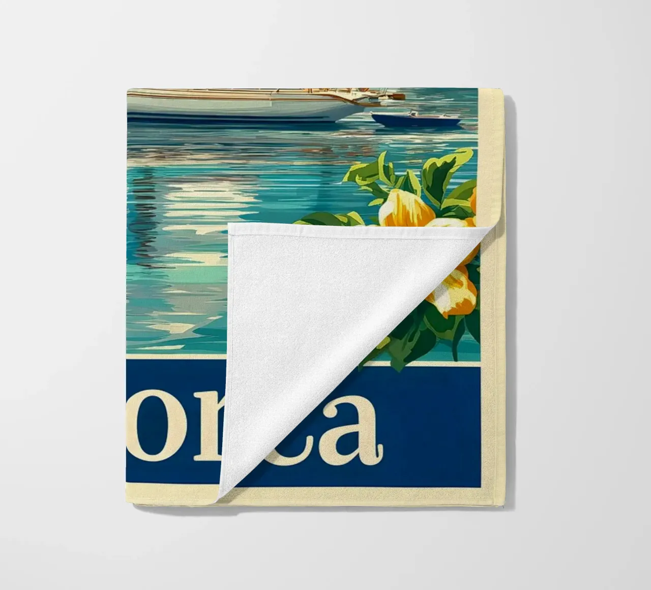 Minorca in barca a vela telo mare da Vintage Travel Art