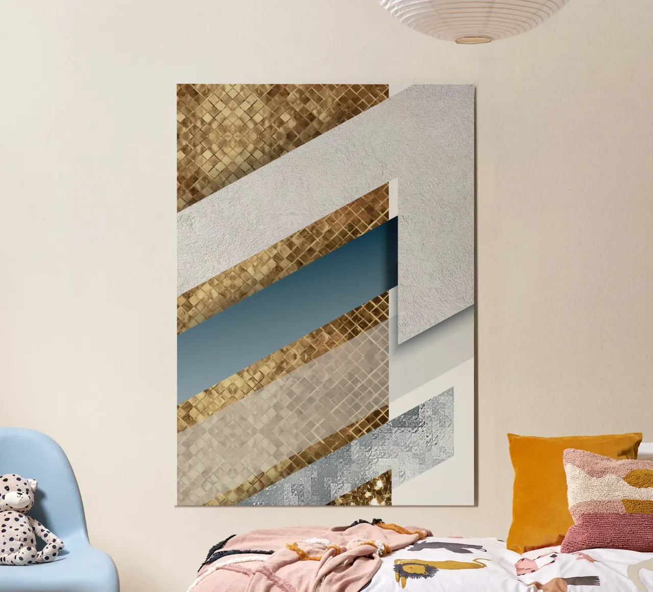 shimmering golden geometric abstract alluminio dibond da vintageshop