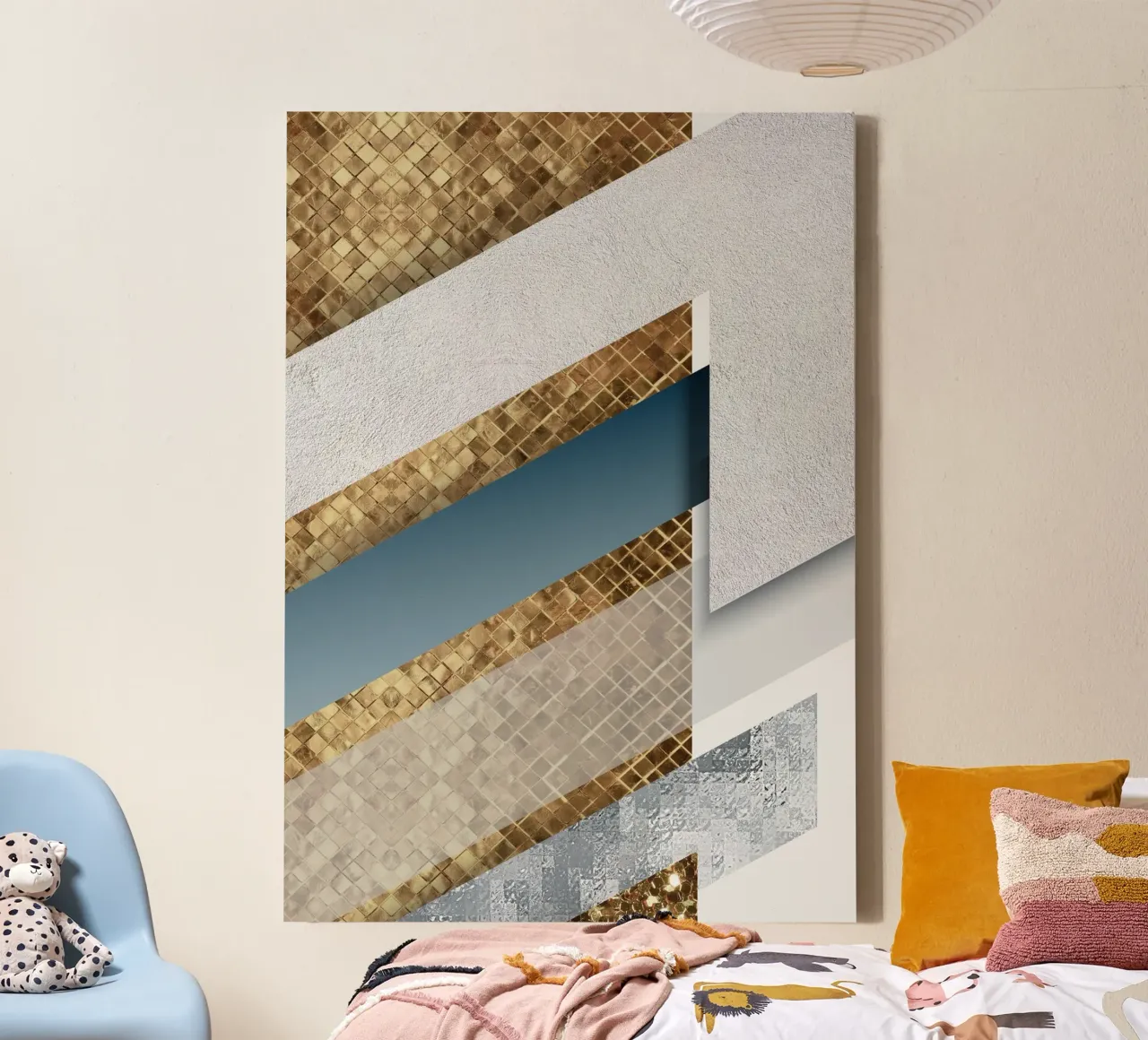 shimmering golden geometric abstract canvas by vintageshop