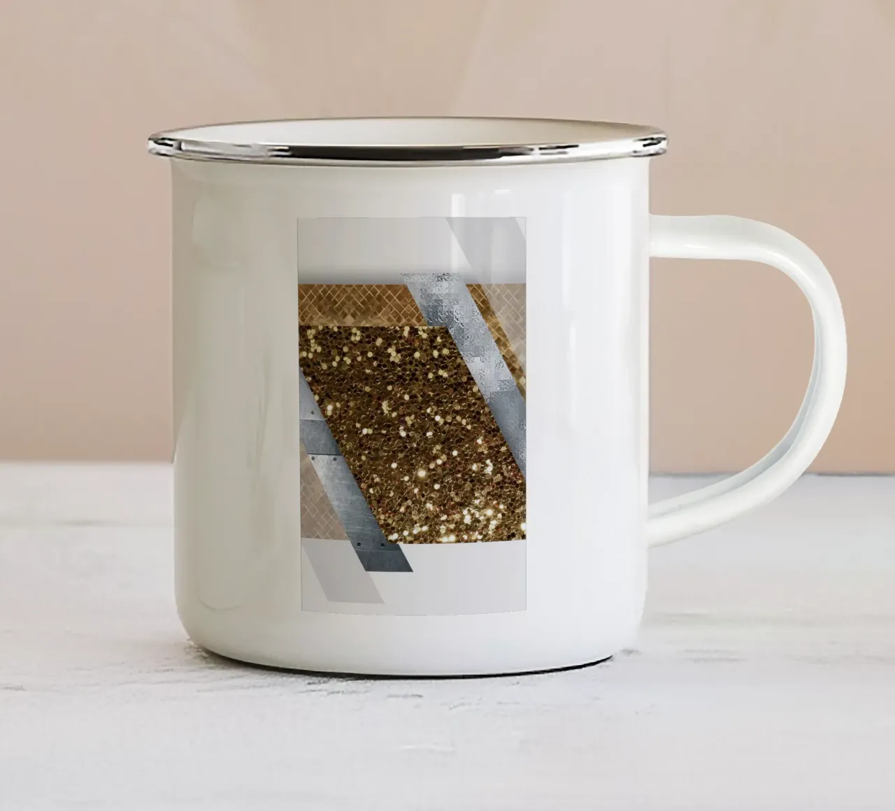 shimmering golden geometric abstract 1 tazza in smalto da vintageshop