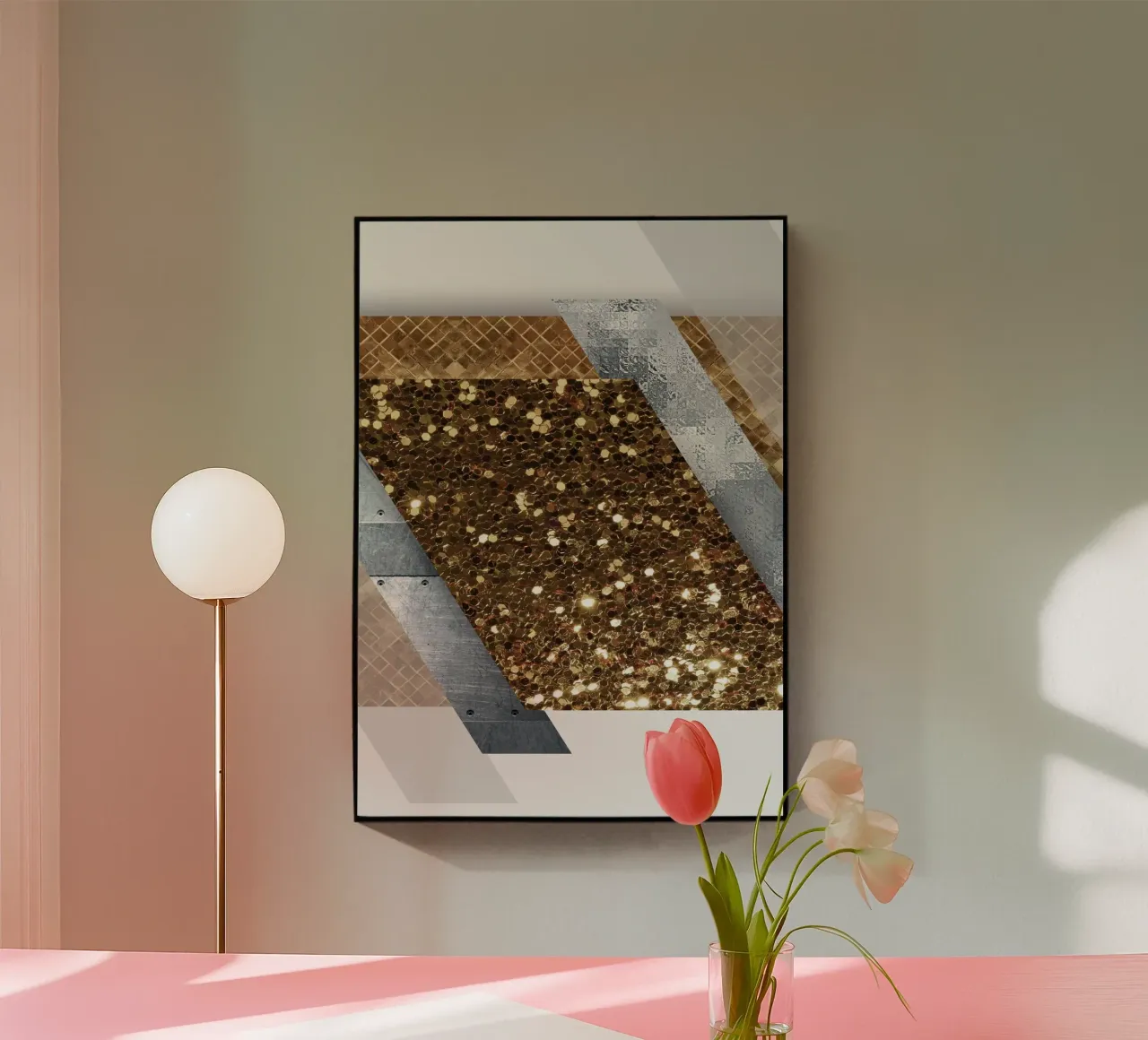 shimmering golden geometric abstract 1 plexiglass da vintageshop