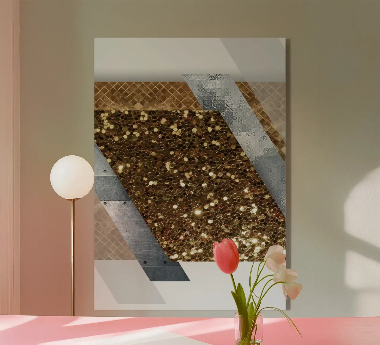 shimmering golden geometric abstract 1 plexiglass da vintageshop