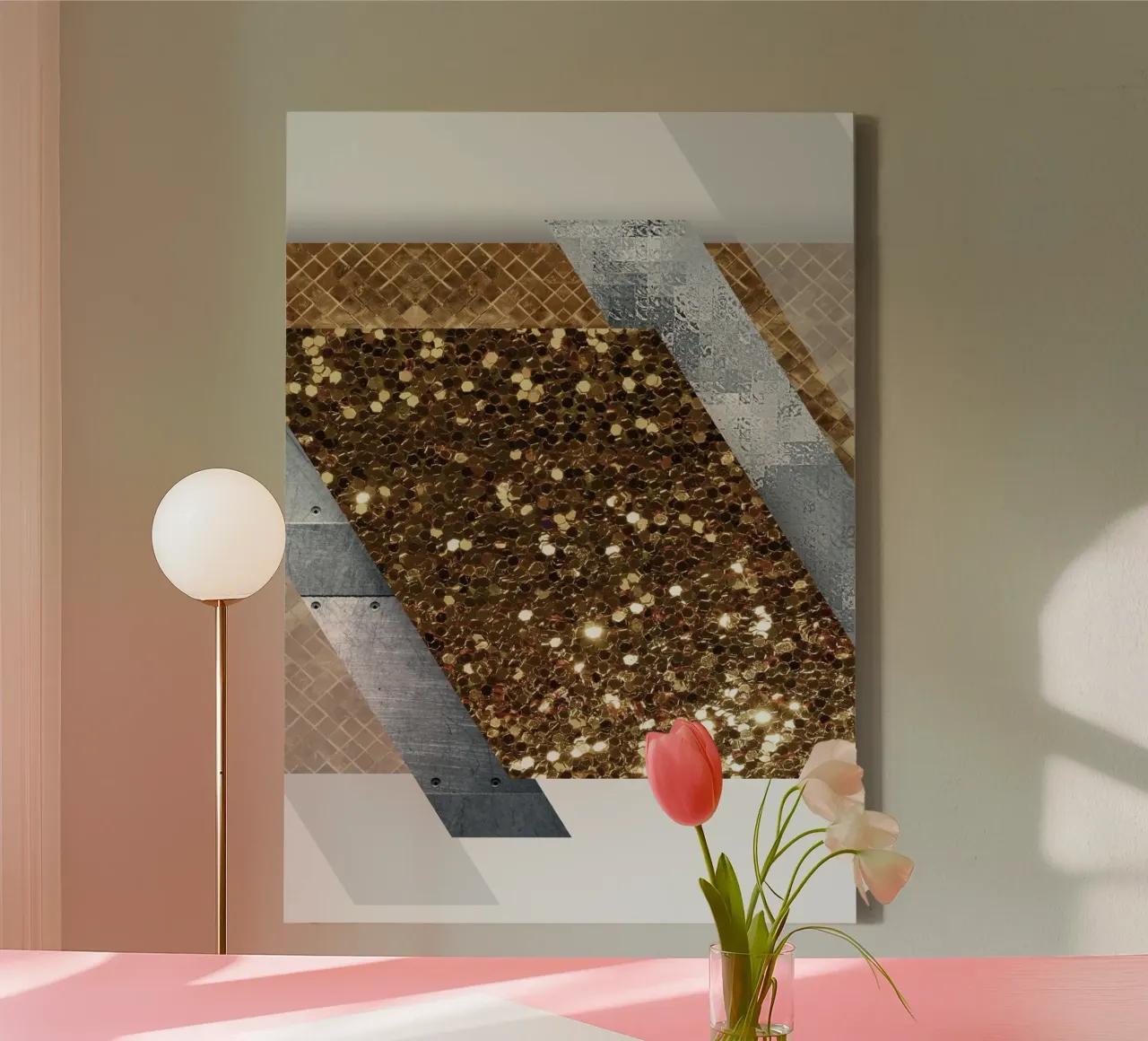 shimmering golden geometric abstract 1 canvas by vintageshop