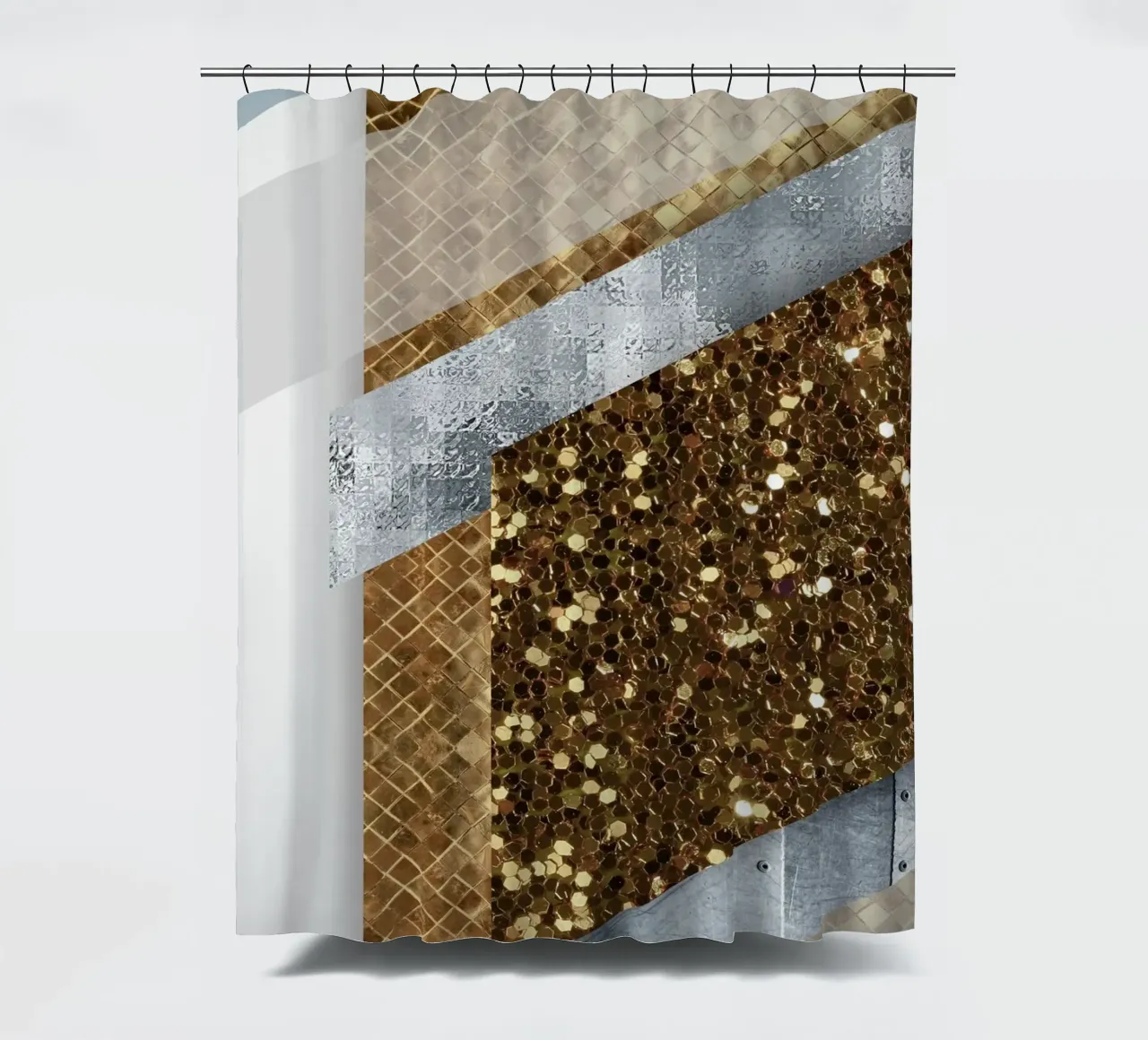 shimmering golden geometric abstract 02 tenda da doccia da vintageshop