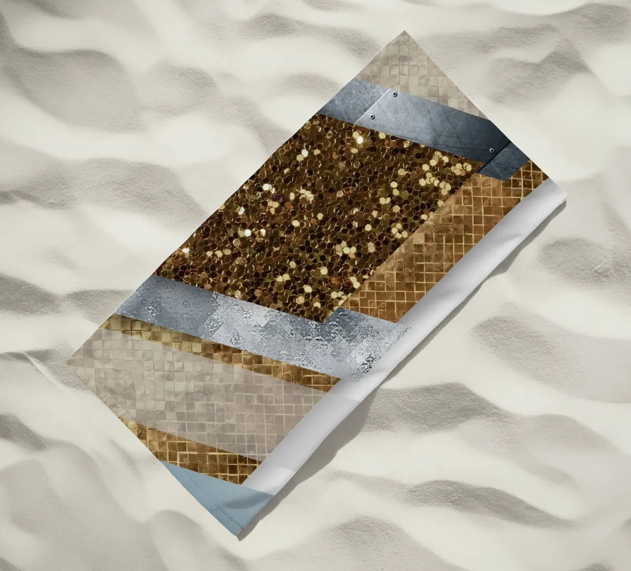 shimmering golden geometric abstract 02 telo mare da vintageshop