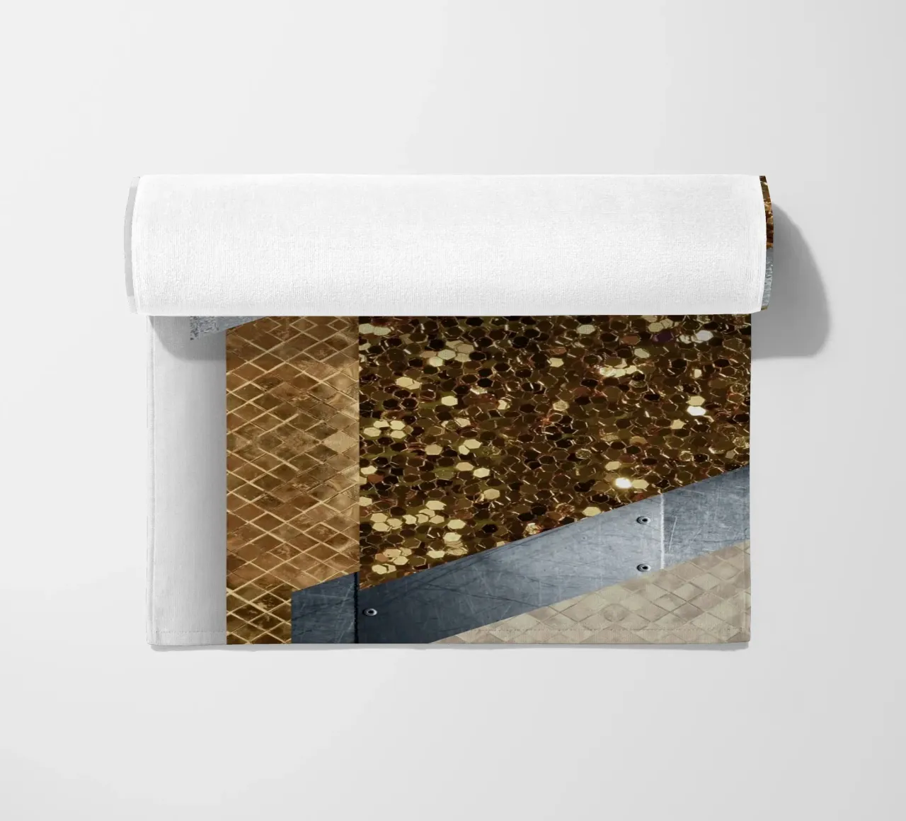 shimmering golden geometric abstract 02 telo mare da vintageshop