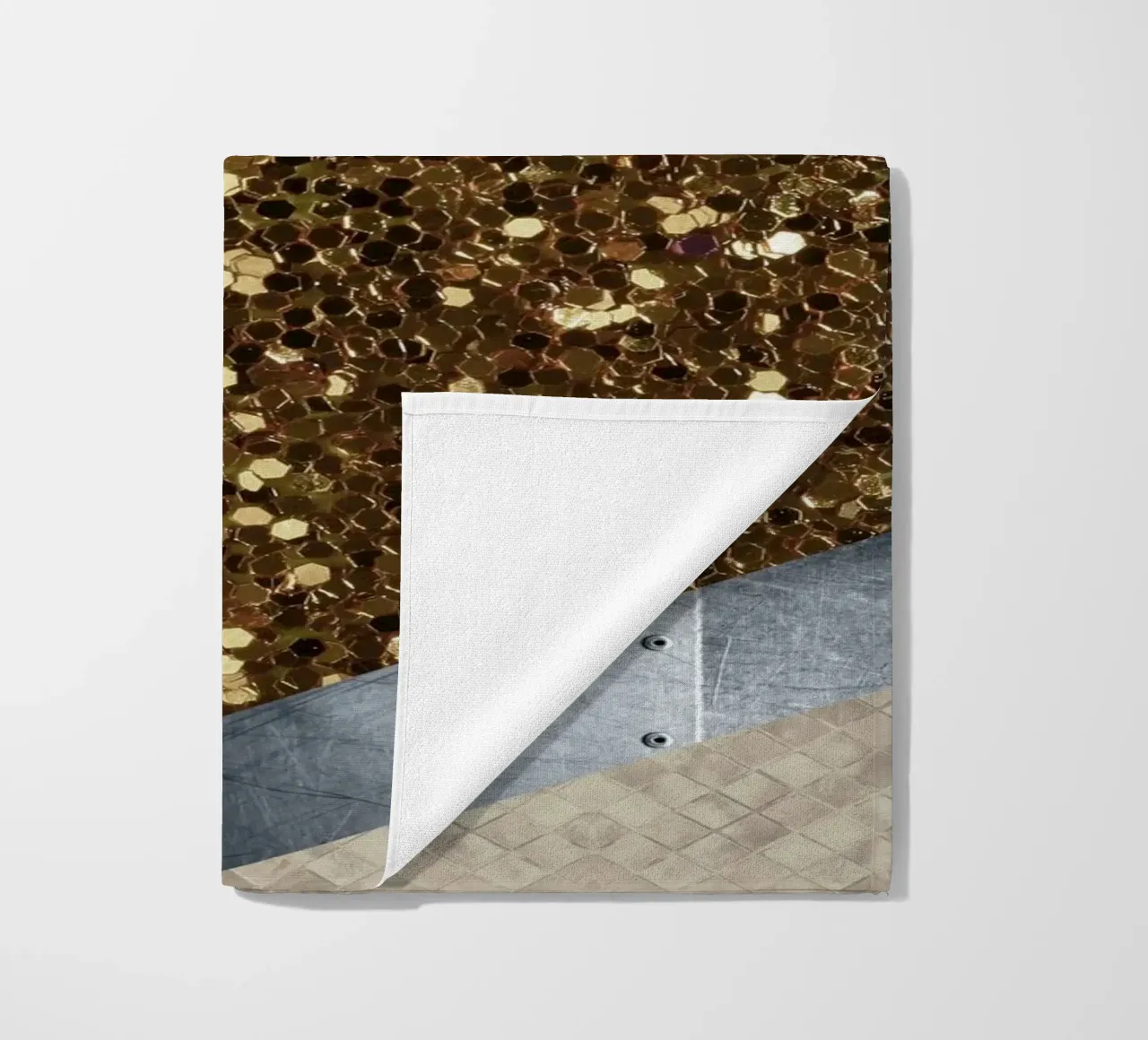 shimmering golden geometric abstract 02 telo mare da vintageshop