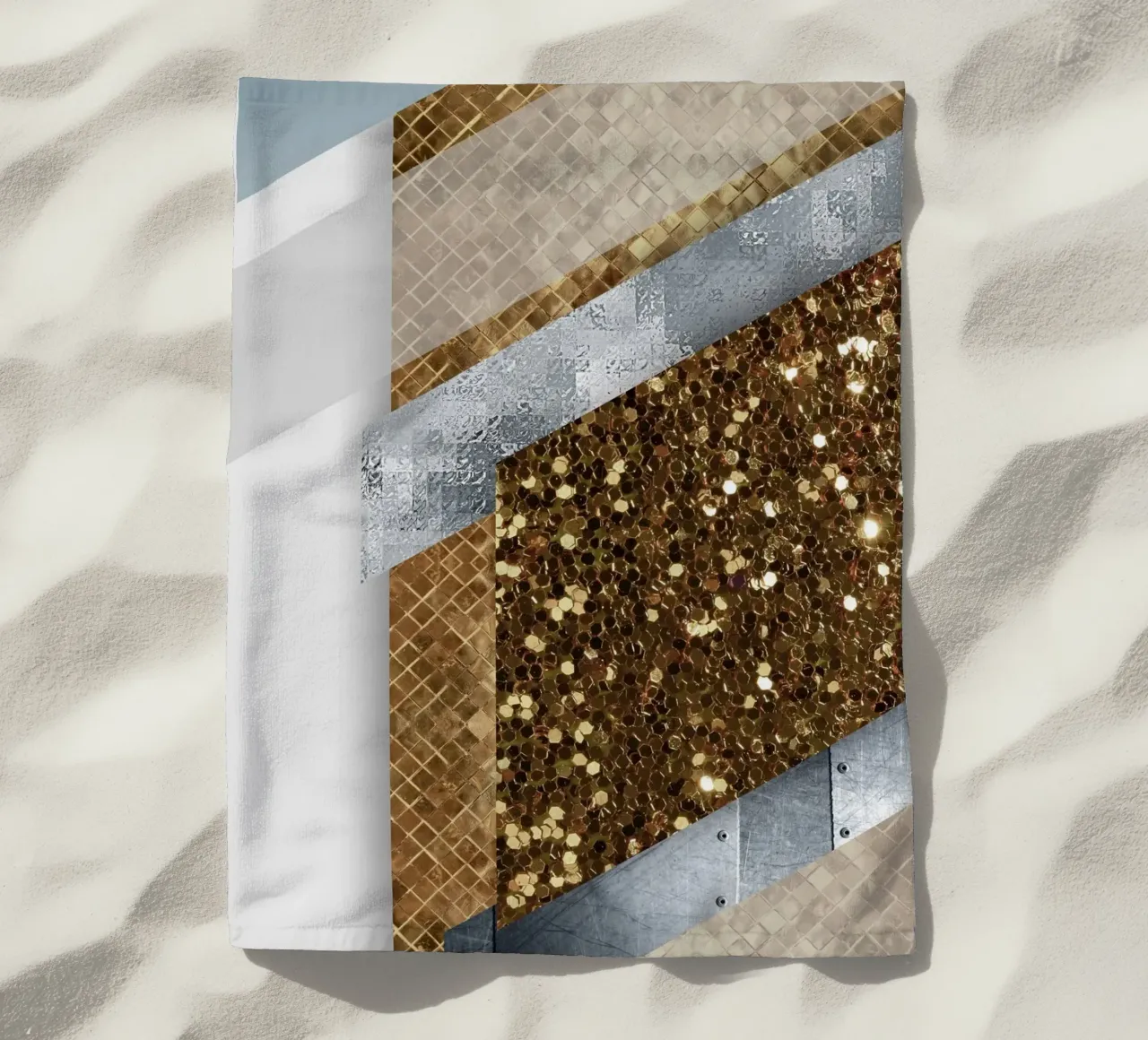 shimmering golden geometric abstract 02 telo mare da vintageshop