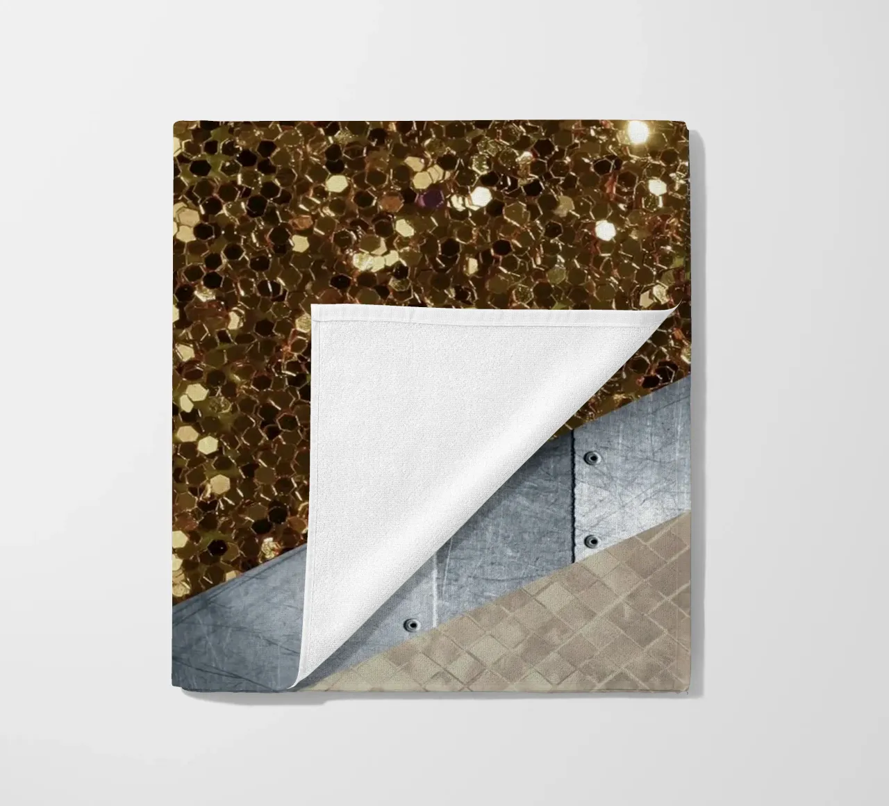 shimmering golden geometric abstract 02 telo mare da vintageshop