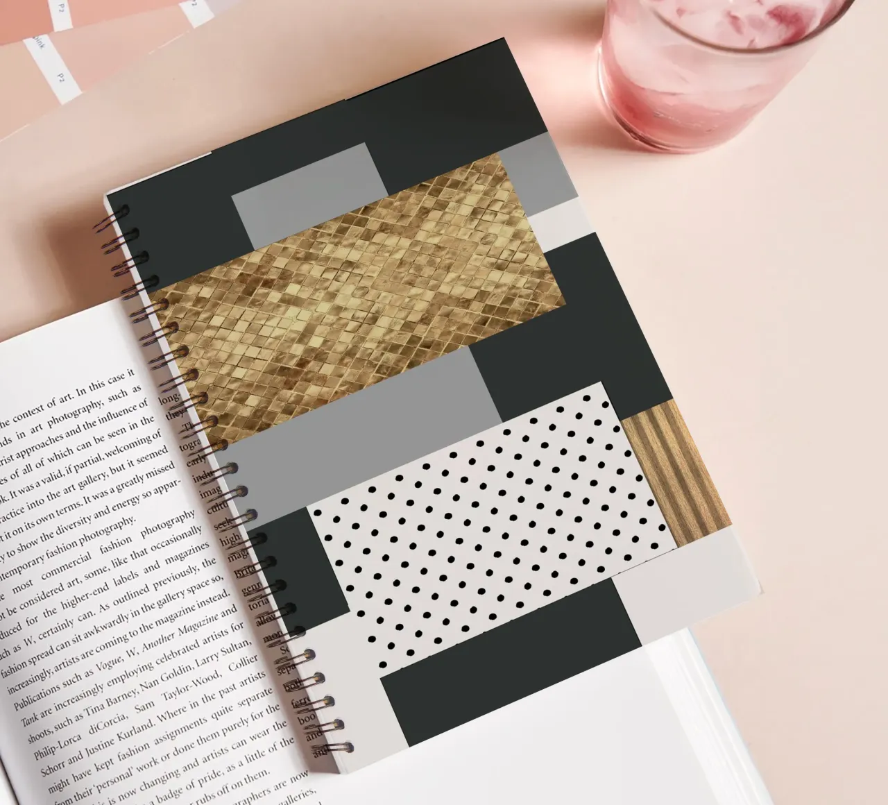 abstract gray and black squares spiral notebook by vintageshop