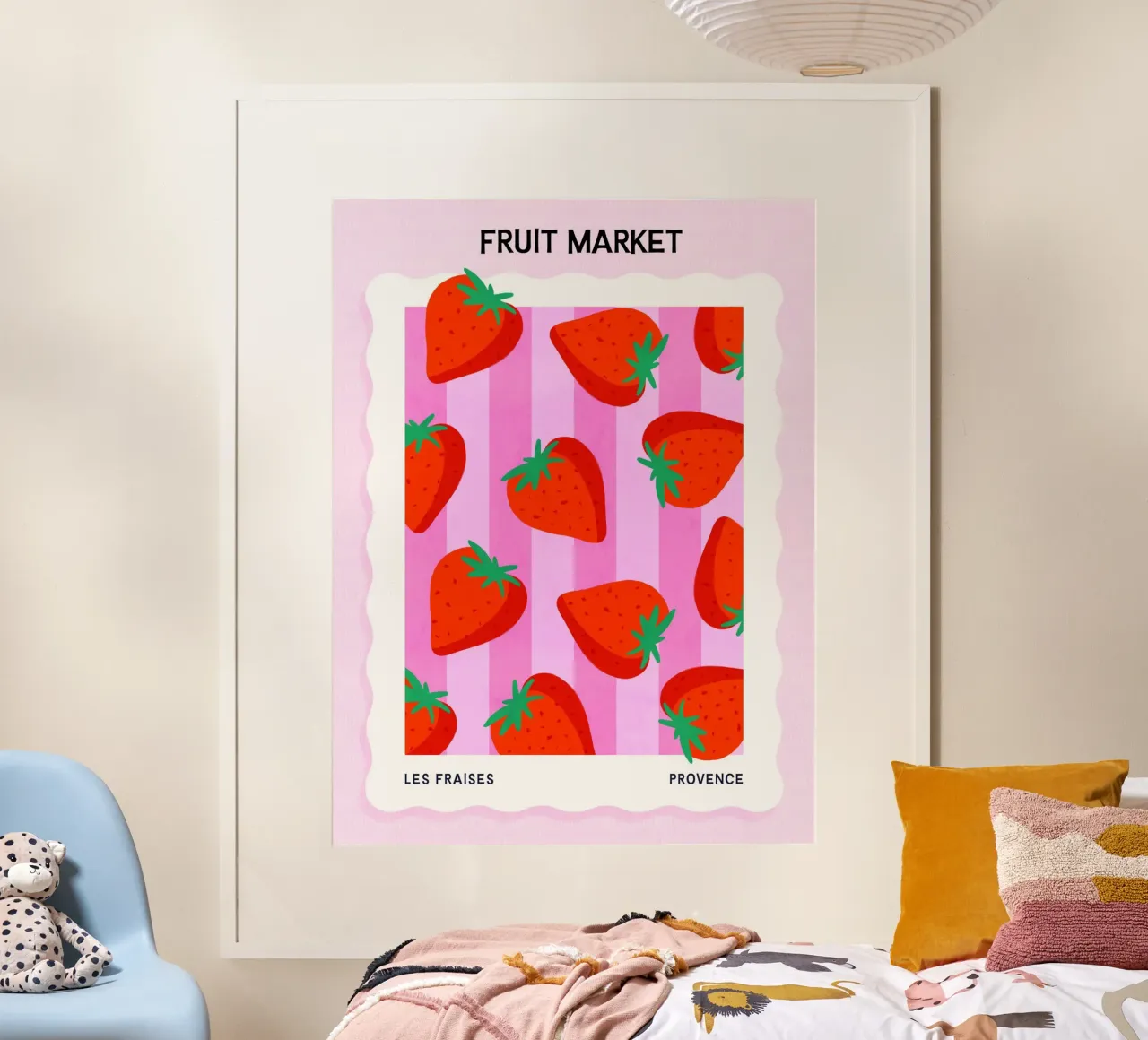 Fragole - Poster del mercato della frutta poster con telaio in legno da Dominique Vari