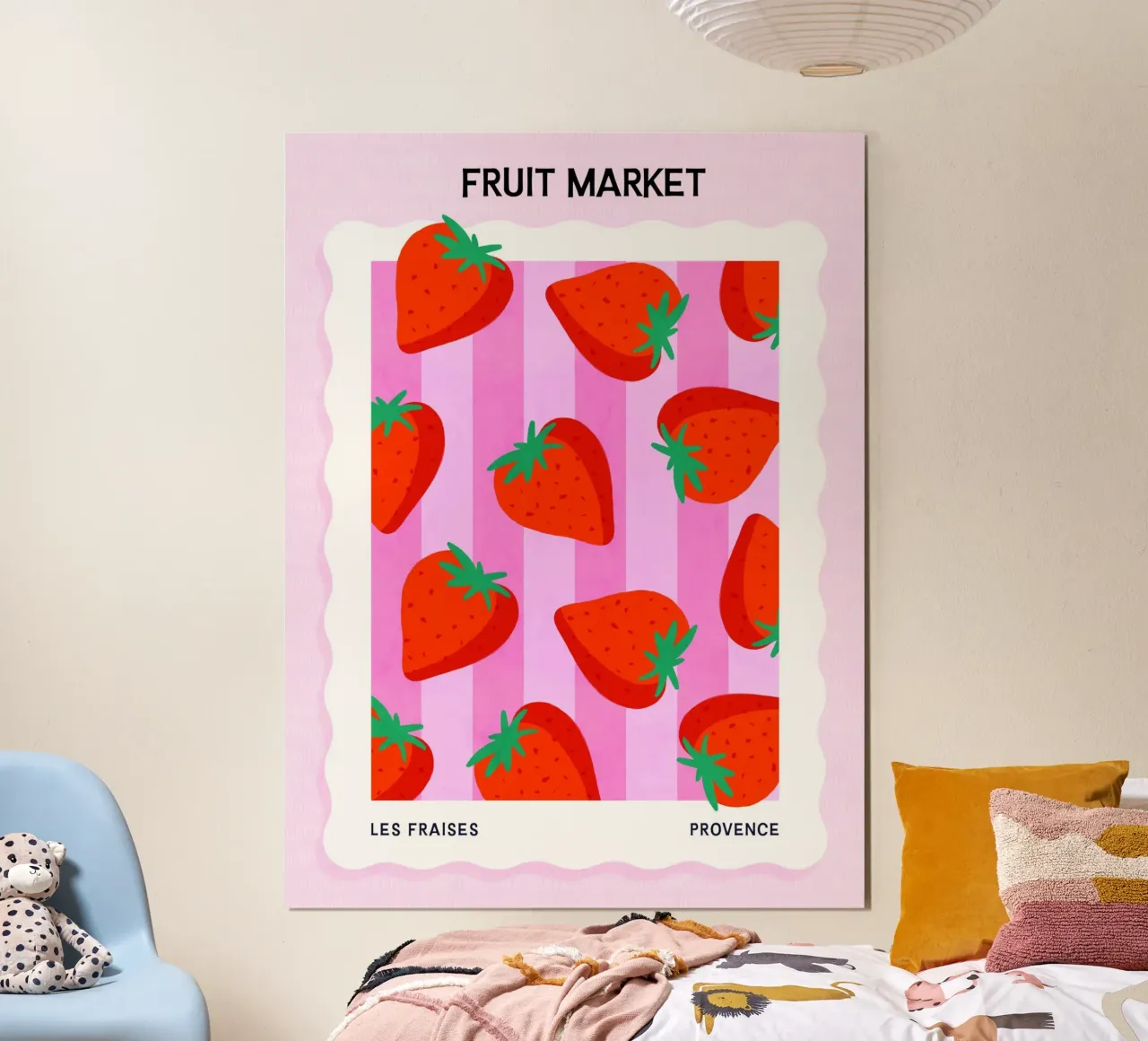 Fragole - Poster del mercato della frutta poster con telaio in legno da Dominique Vari