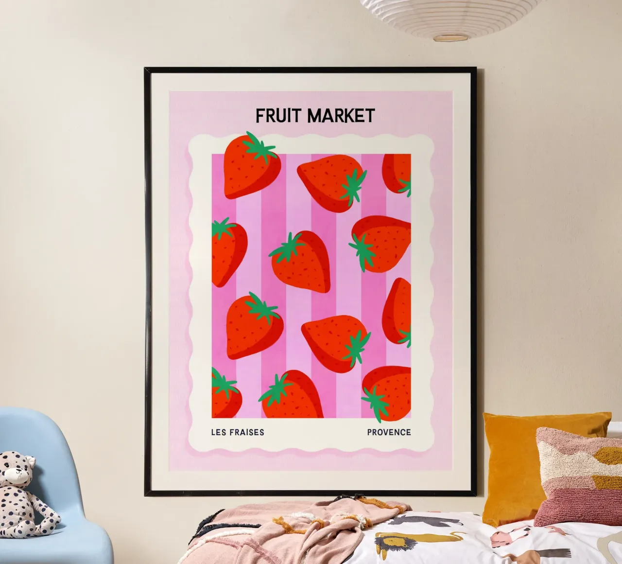Fragole - Poster del mercato della frutta poster con telaio in legno da Dominique Vari