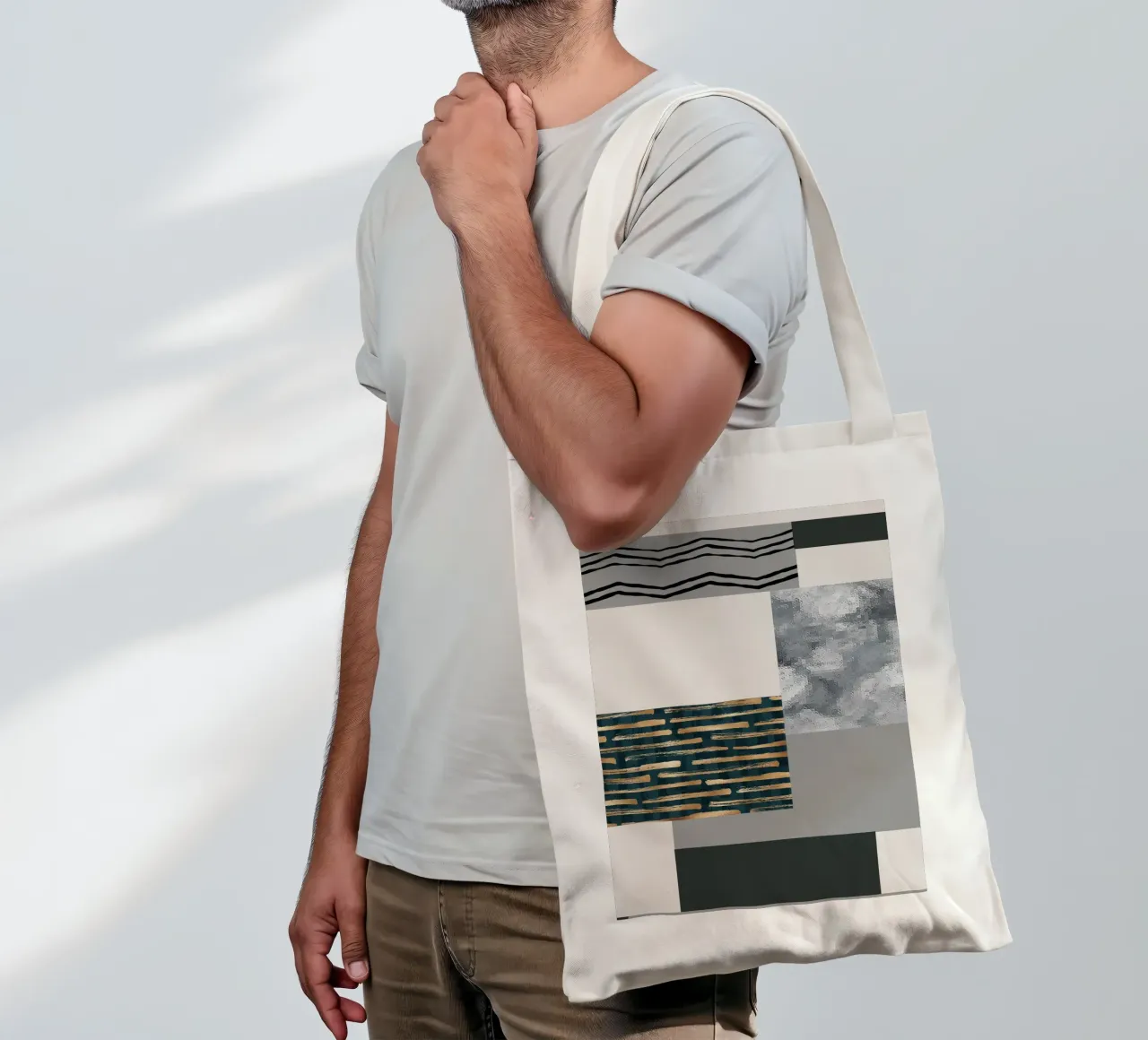 abstract gray and black squares 3 borsa in juta da vintageshop