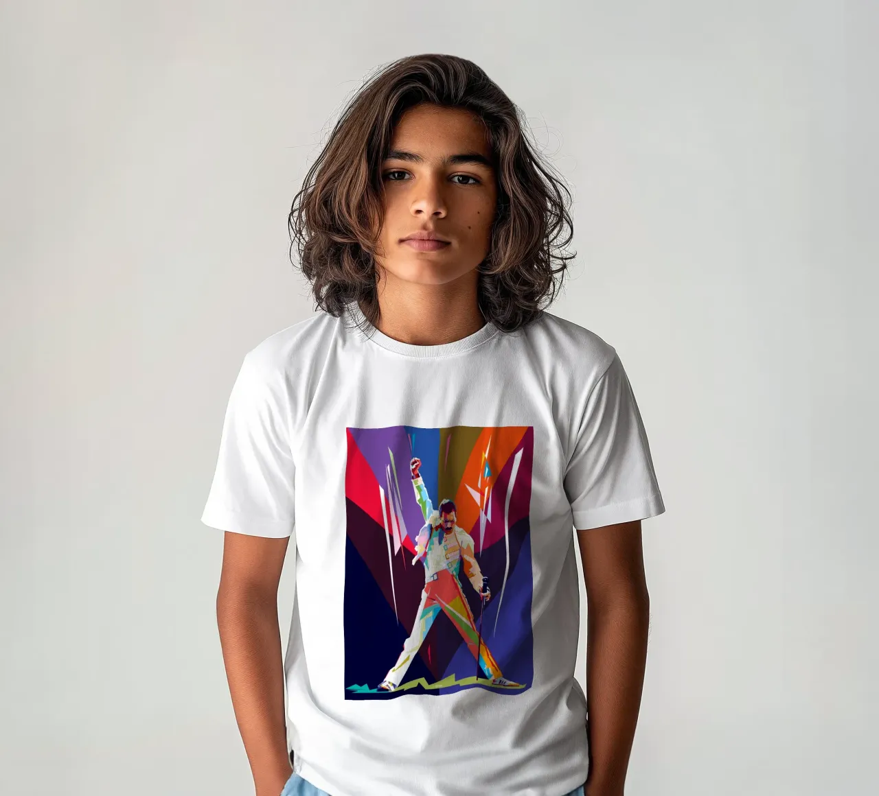 Iconic style of Freddie Mercury kids t-shirt by Hantamrata