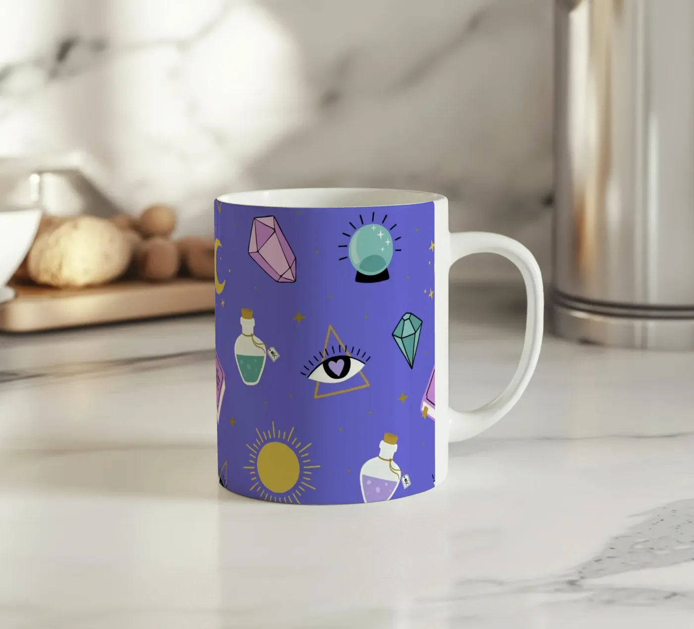 Esoteric pattern ceramic mug by Vivi Nicolin