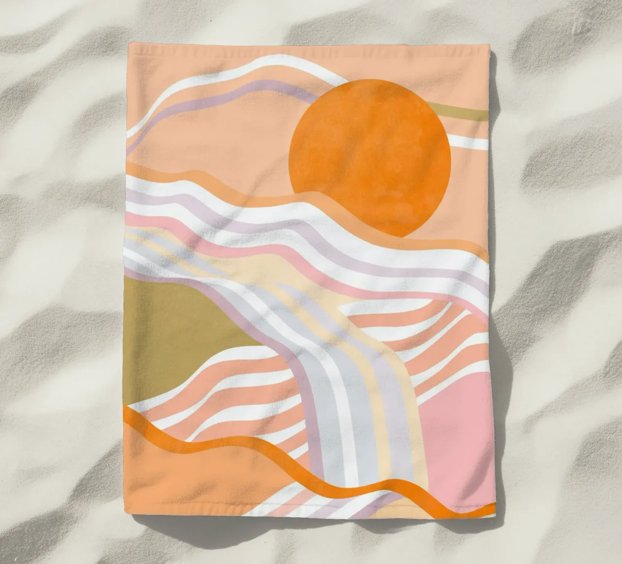 Abstracte zonsopgang Flow - Langzaam levend landschap strandhanddoek van Dominique Vari Abstract