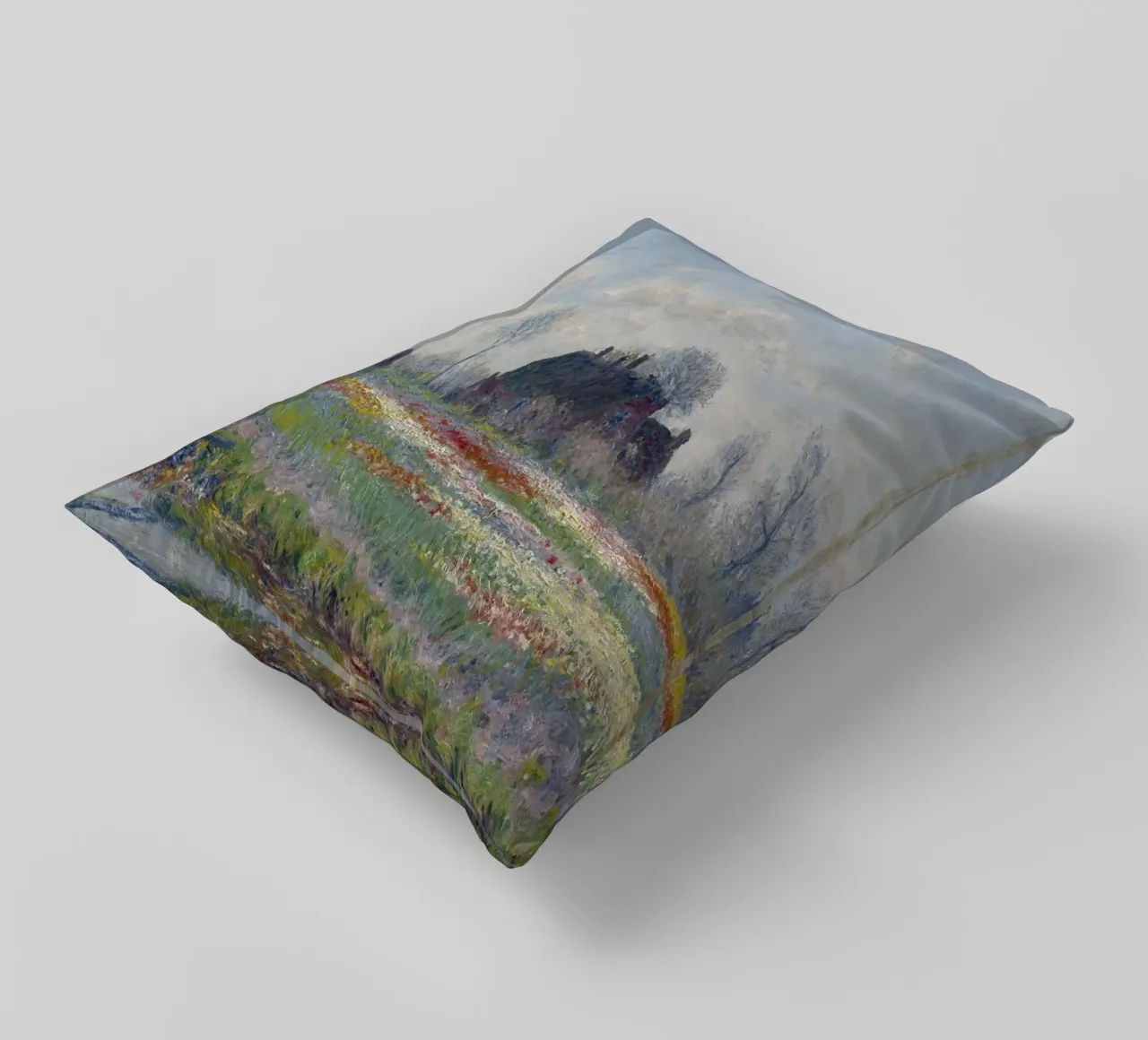 Claude Monet, The Tulip Field decorative cushion by Little Art Histories