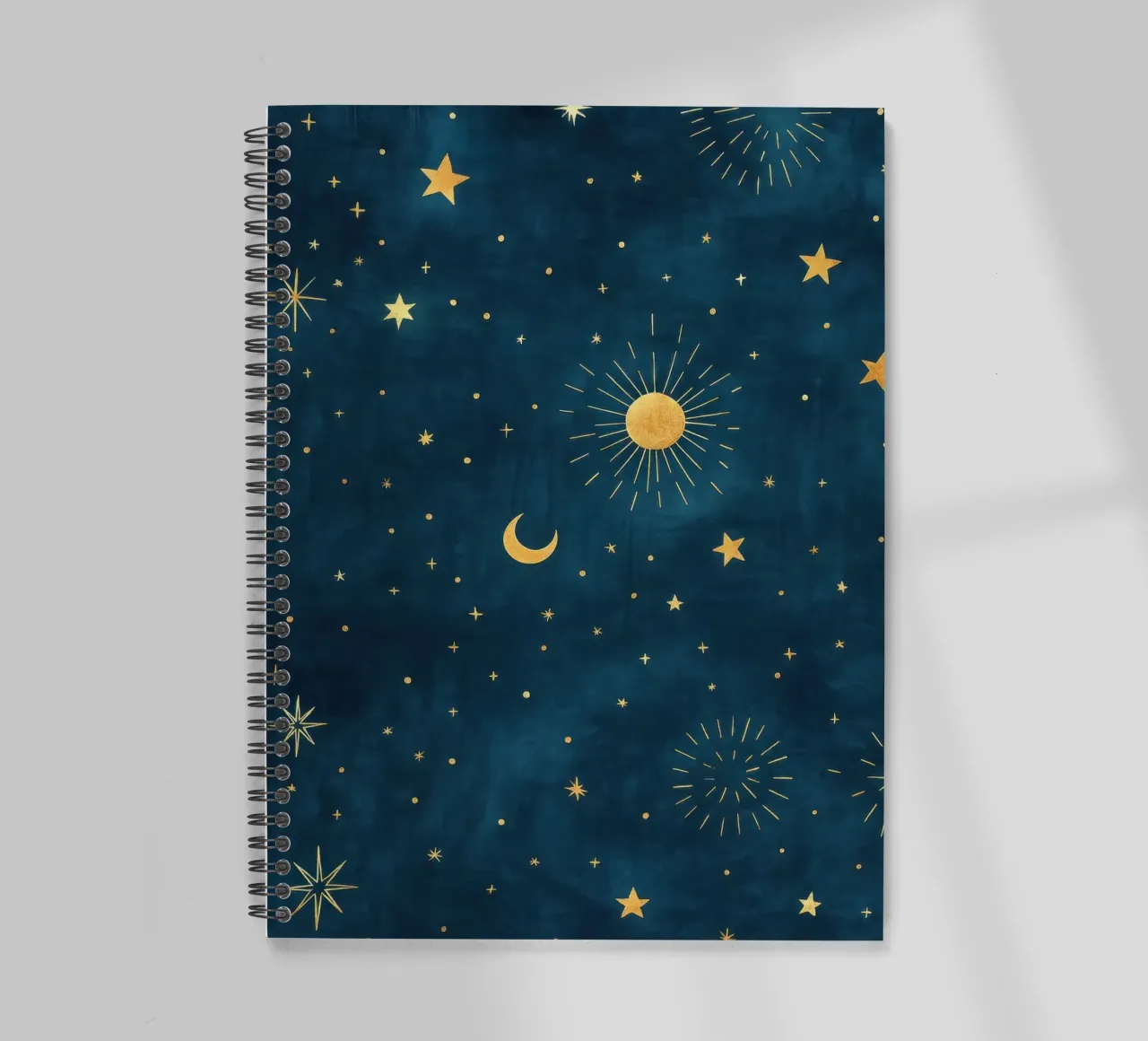 Celestial Sky Golden Boho Sonne, Mond und Sterne Abstrakte Kunst Ringbuch von Gentle Echoes Art