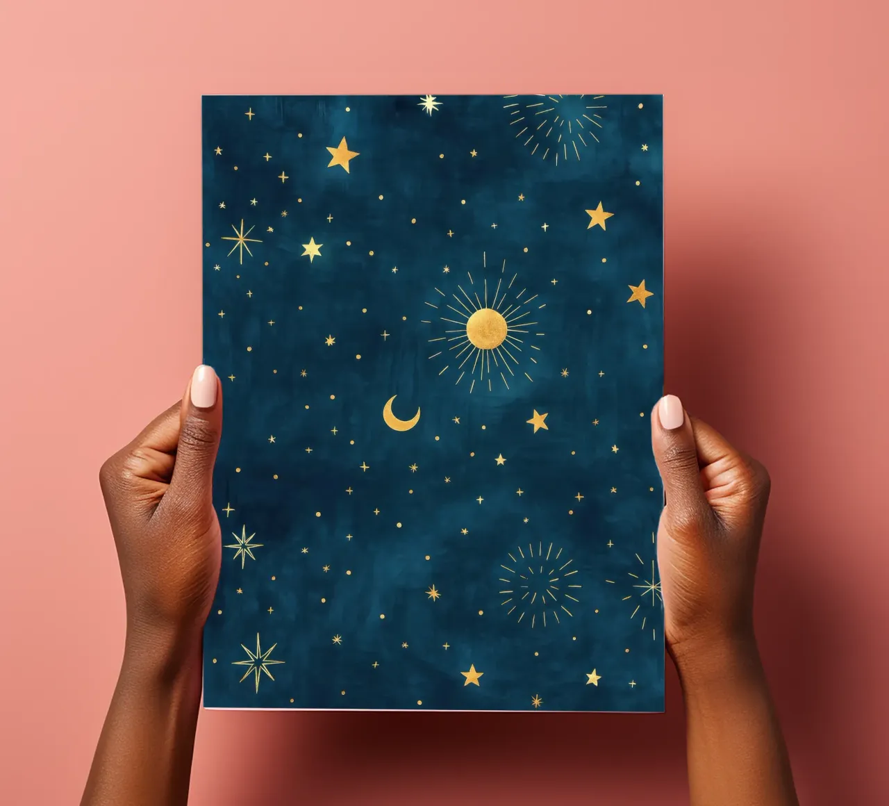Cielo celeste dorato Boho Sole, luna e stelle Arte astratta foglio adesivo da Gentle Echoes Art