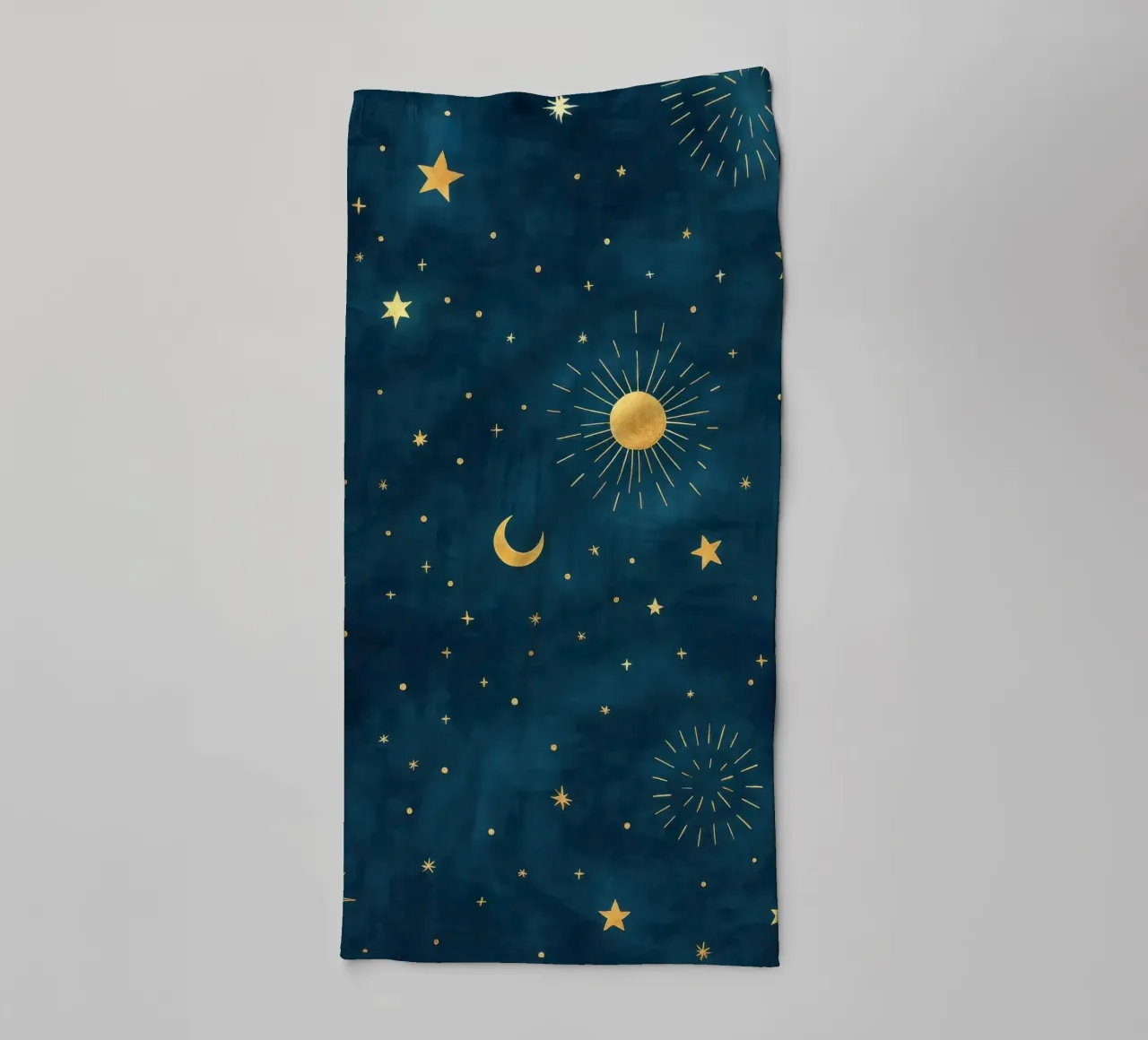 Ciel céleste doré Boho Soleil, lune et étoiles Art abstrait serviette de bain de Gentle Echoes Art