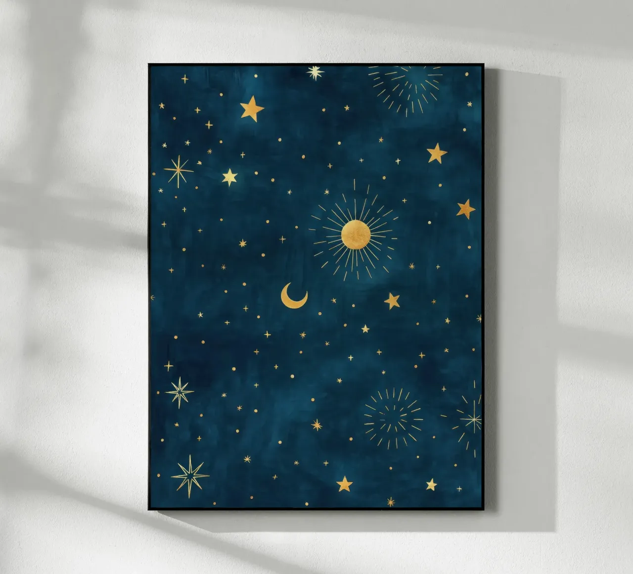 Ciel céleste doré Boho Soleil, lune et étoiles Art abstrait plexiglas de Gentle Echoes Art