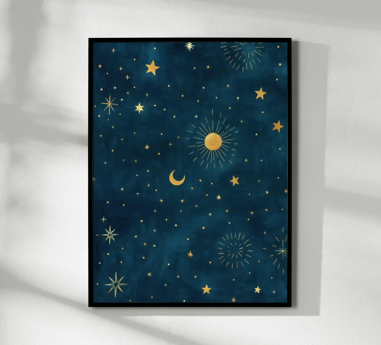 Hemelse Hemel Gouden Boho Zon, Maan en Sterren Abstracte Kunst hahnemühle van Gentle Echoes Art