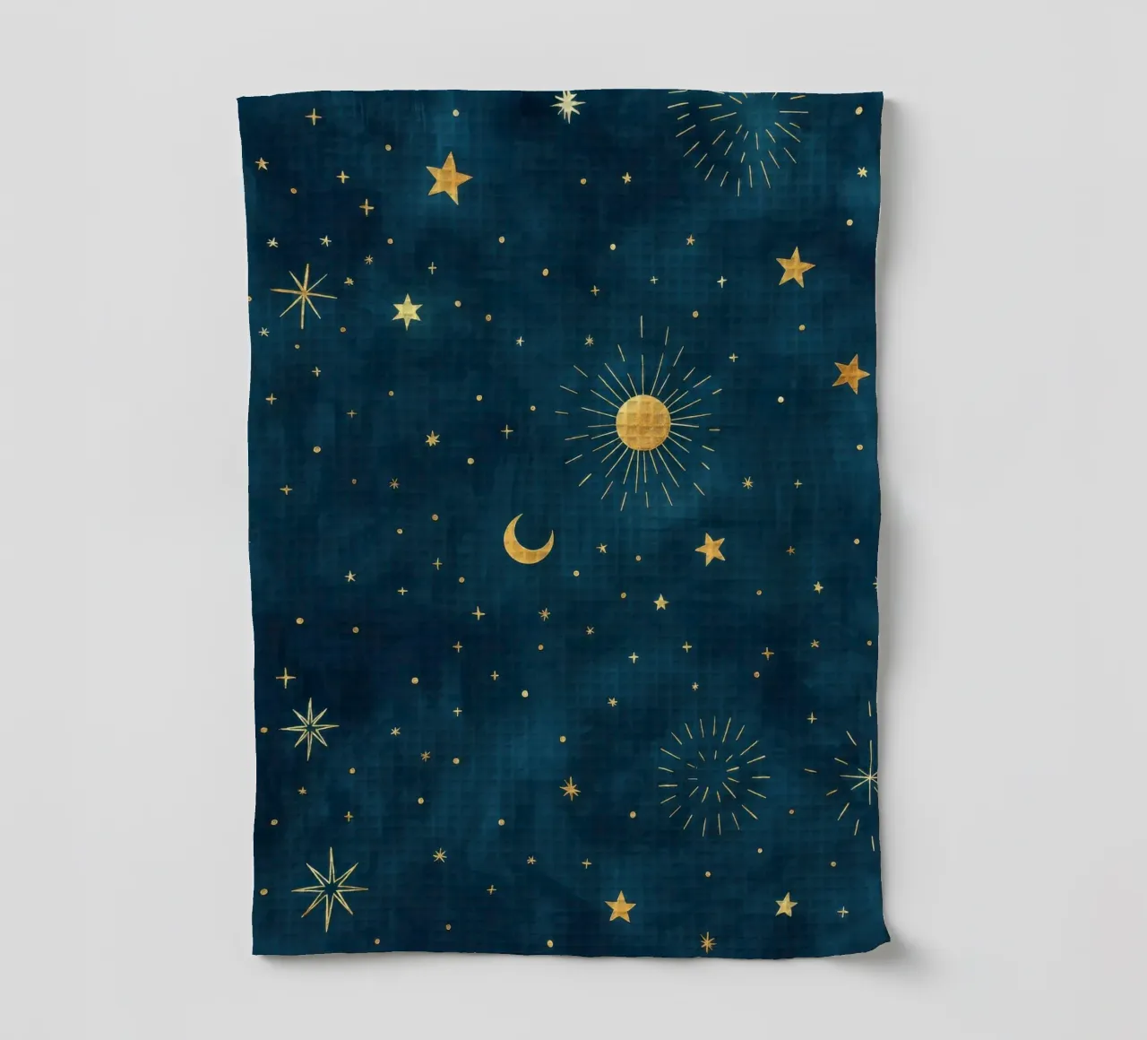 Ciel céleste doré Boho Soleil, lune et étoiles Art abstrait torchon de Gentle Echoes Art
