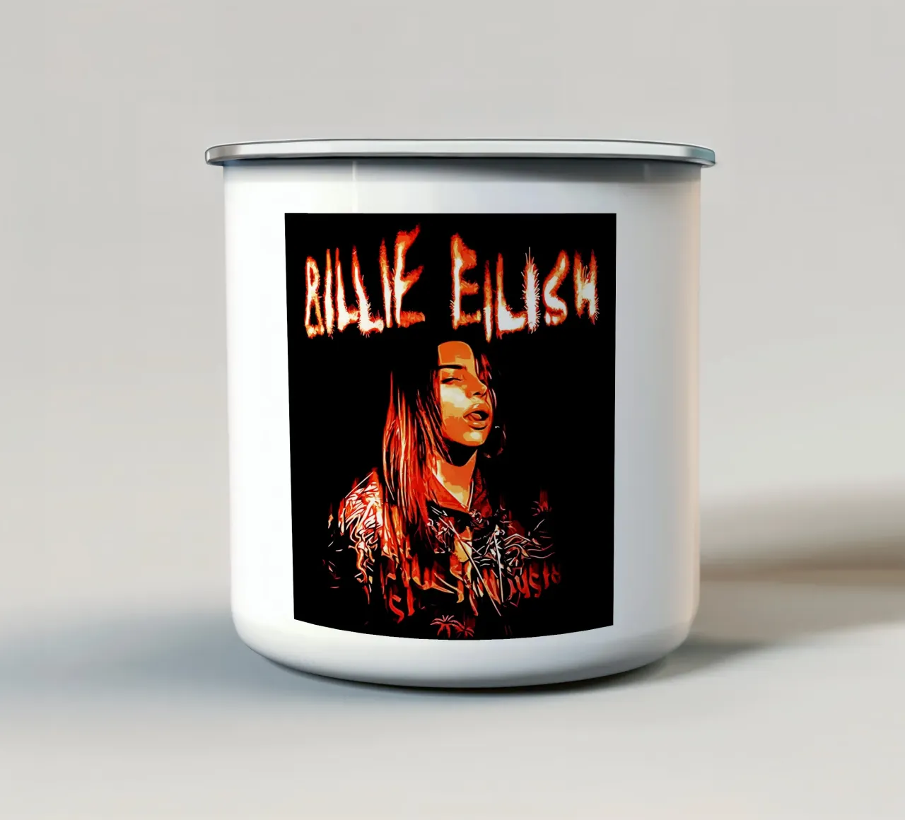 billie eilish fuoco caldo tazza in smalto da music soul