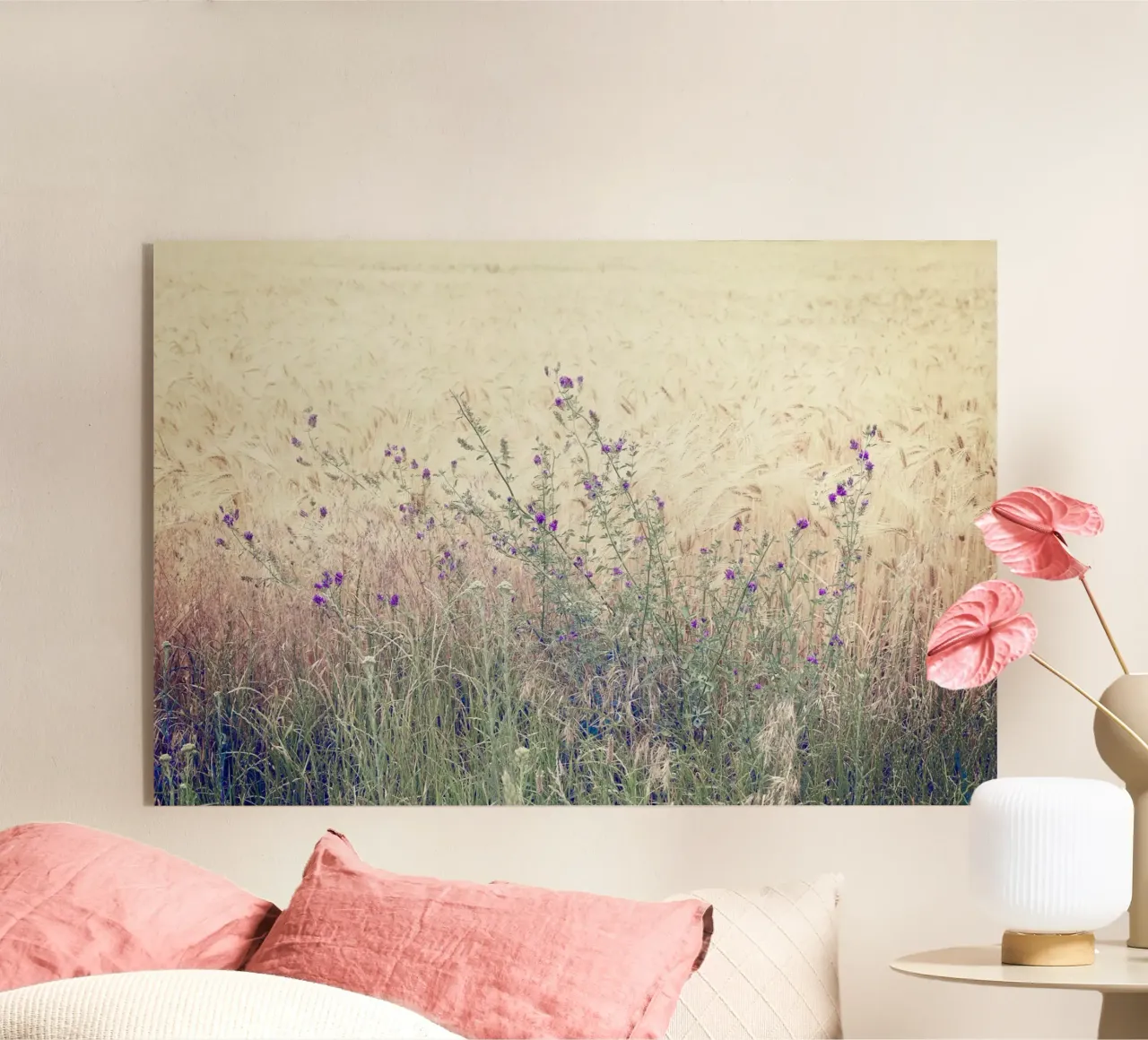Purple Flowers in Spring Field acrylic glass by KISSA STUDIO