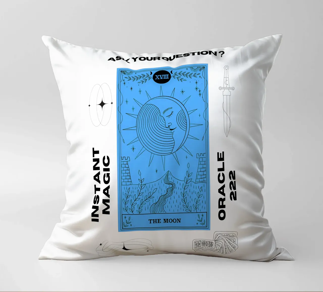 222 oracle reading with the Moon card decorative cushion by morphinaeblue